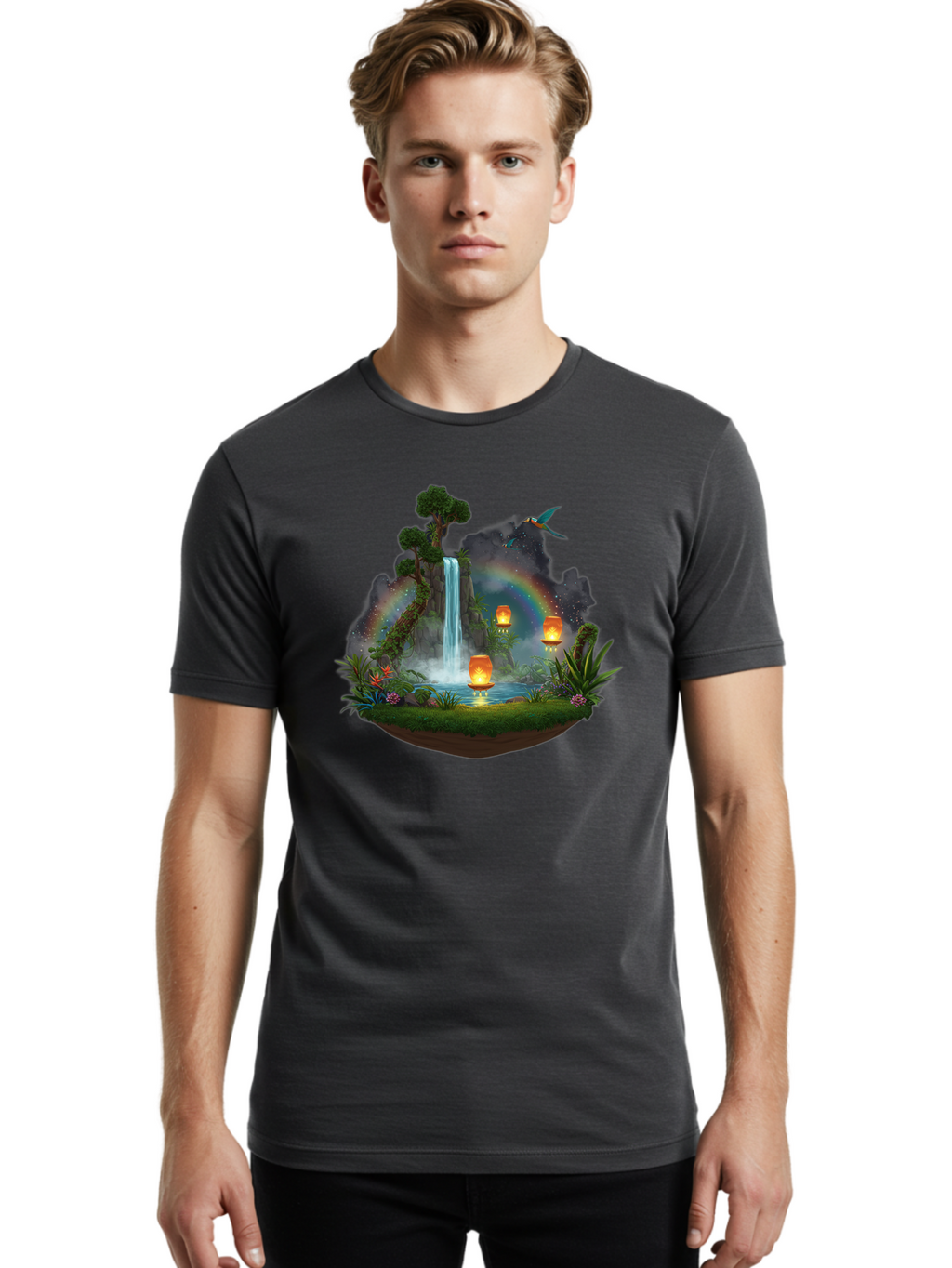 Waterfall-Scene Men'S Graphic Tee, 100% Cotton, Comfortable Casual Summer Wear, Machine Washable, Vintage Camera, Old Camera, Antique Camera, Black Camera, Classic Photography, Photography Equipment, Nostalgic Device, Film Camera, Camera Art Baj293