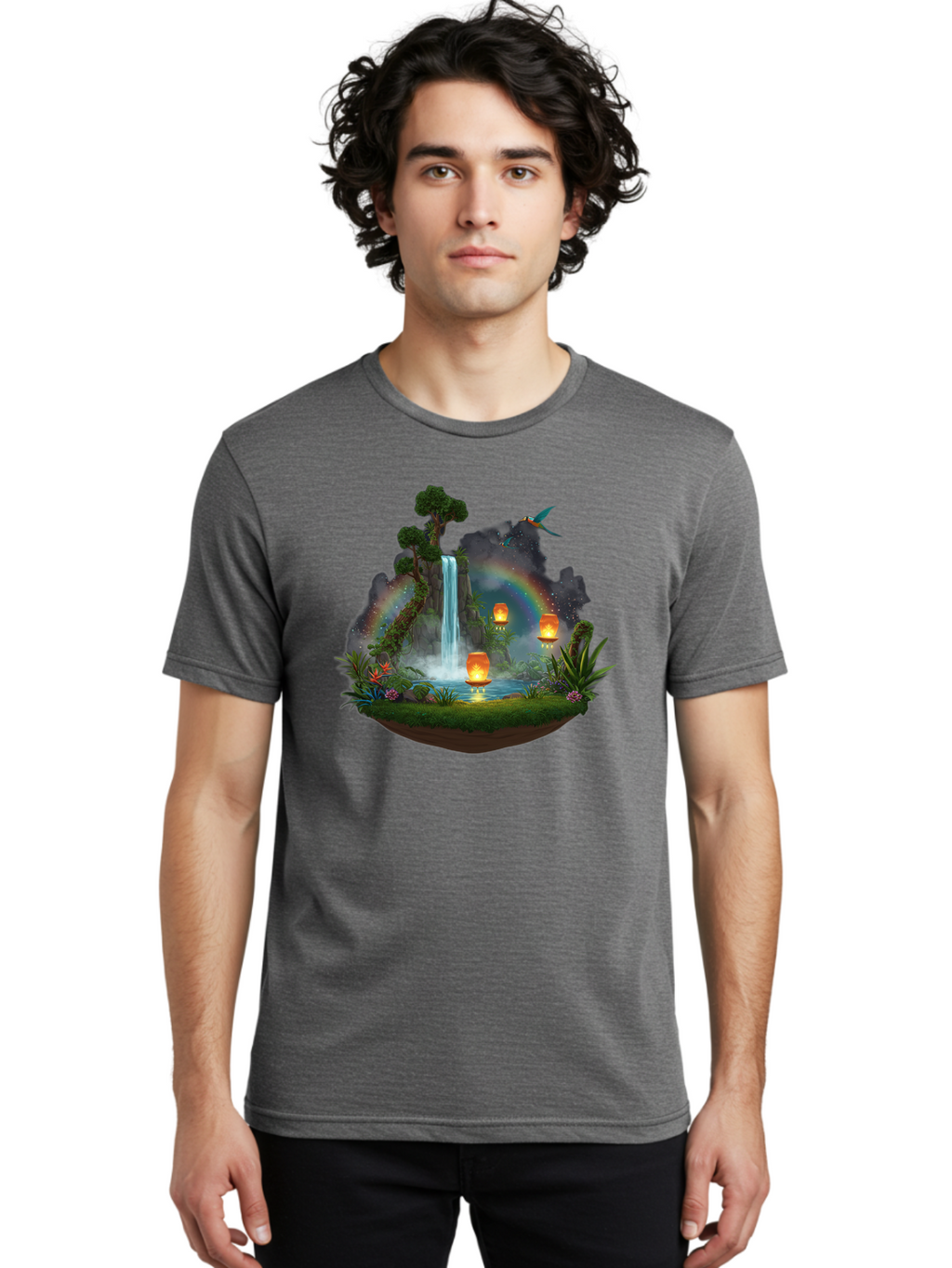 Waterfall-Scene Men'S Graphic Tee, 100% Cotton, Comfortable Casual Summer Wear, Machine Washable, Vintage Camera, Old Camera, Antique Camera, Black Camera, Classic Photography, Photography Equipment, Nostalgic Device, Film Camera, Camera Art Baj293