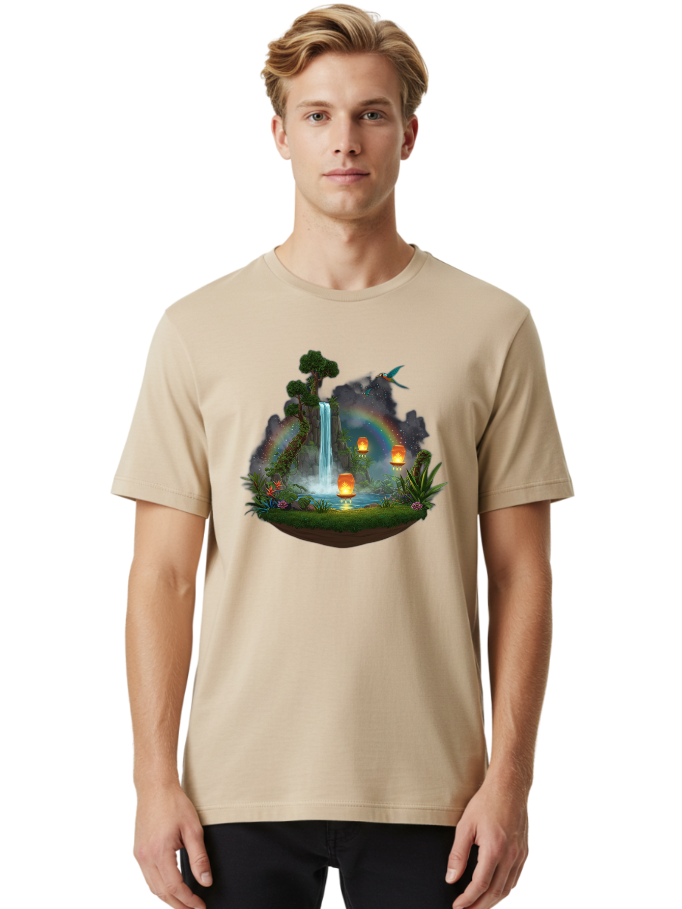 Waterfall-Scene Men'S Graphic Tee, 100% Cotton, Comfortable Casual Summer Wear, Machine Washable, Vintage Camera, Old Camera, Antique Camera, Black Camera, Classic Photography, Photography Equipment, Nostalgic Device, Film Camera, Camera Art Baj293