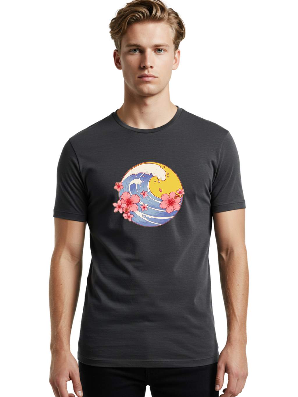 Wave-And-Cherry-Blossoms Men'S Graphic Tee, 100% Cotton, Comfortable Casual Summer Wear, Machine Washable, Vintage Camera, Old Camera, Antique Camera, Black Camera, Classic Photography, Photography Equipment, Nostalgic Device, Film Camera, Baj294