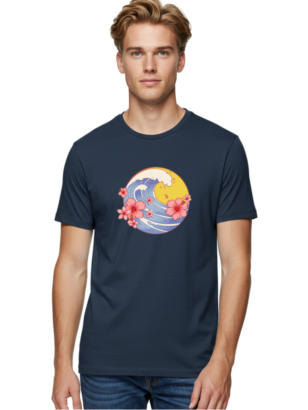 Wave-And-Cherry-Blossoms Men'S Graphic Tee, 100% Cotton, Comfortable Casual Summer Wear, Machine Washable, Vintage Camera, Old Camera, Antique Camera, Black Camera, Classic Photography, Photography Equipment, Nostalgic Device, Film Camera, Baj294