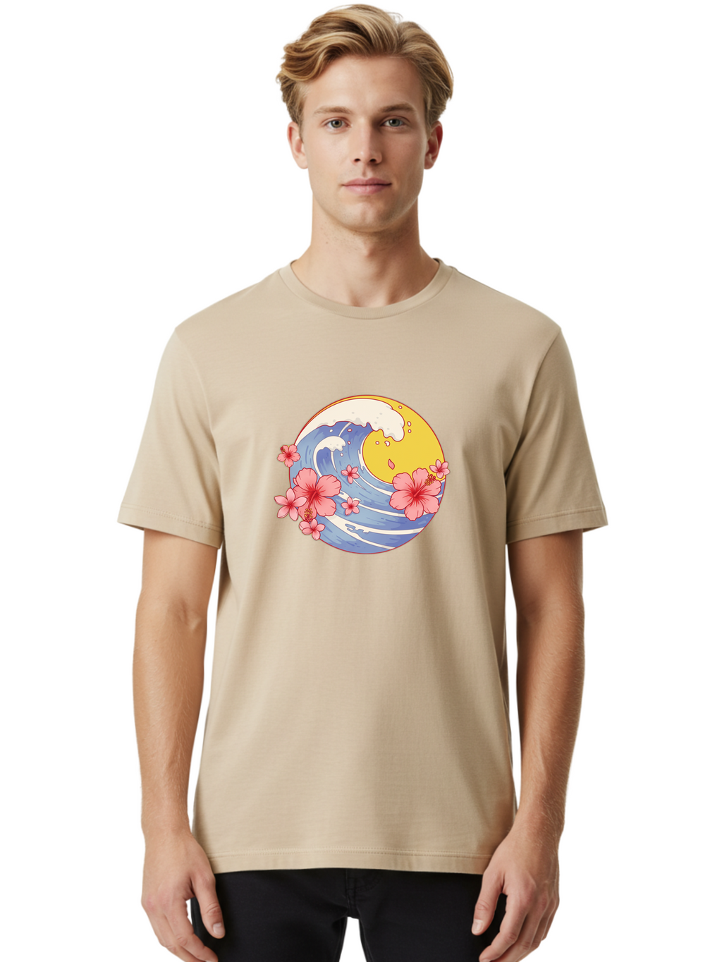 Wave-And-Cherry-Blossoms Men'S Graphic Tee, 100% Cotton, Comfortable Casual Summer Wear, Machine Washable, Vintage Camera, Old Camera, Antique Camera, Black Camera, Classic Photography, Photography Equipment, Nostalgic Device, Film Camera, Baj294