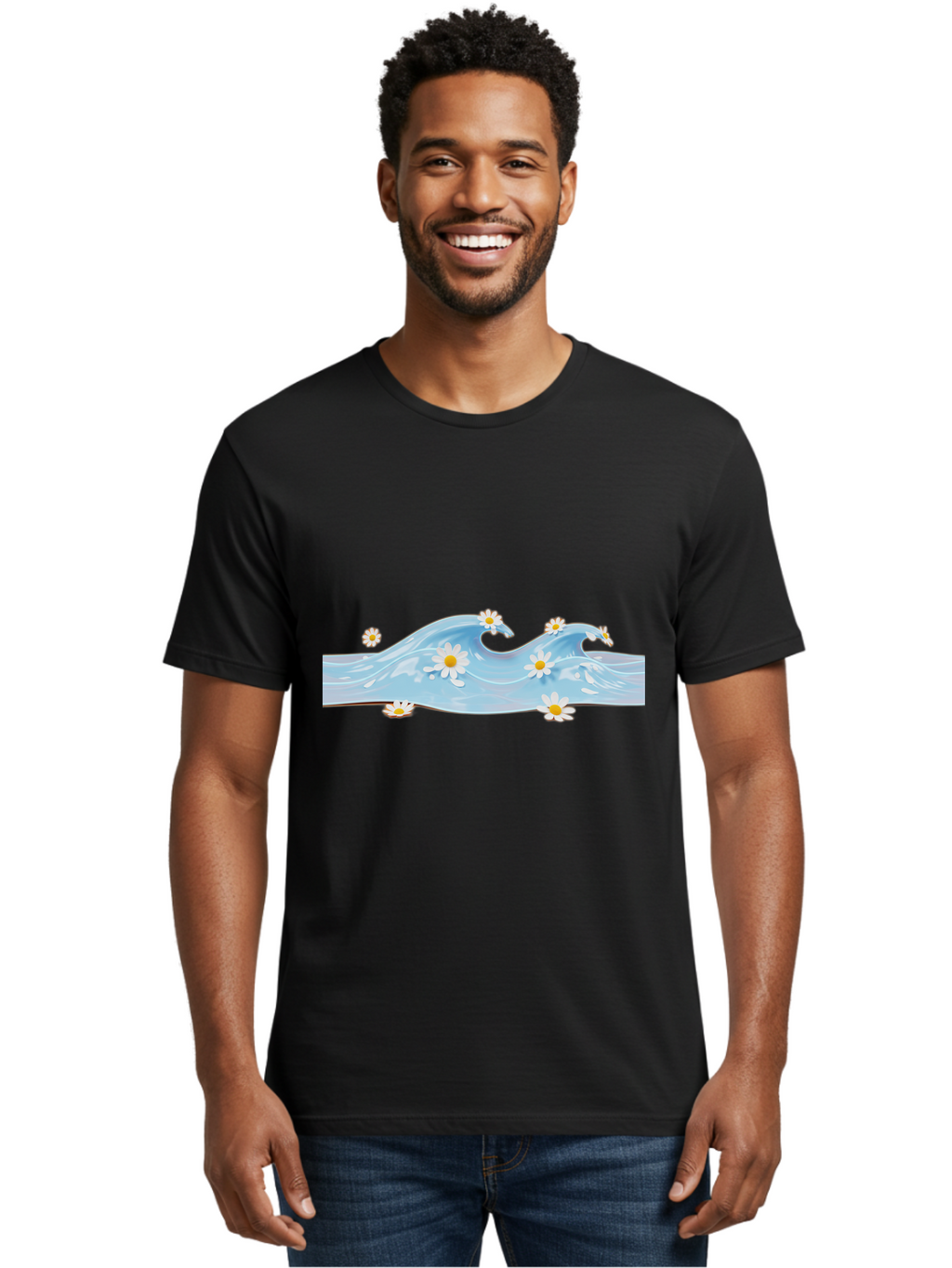 Wavy-Water-With-Daisies Men'S Graphic Tee, 100% Cotton, Comfortable Casual Summer Wear, Machine Washable, Vintage Camera, Old Camera, Antique Camera, Black Camera, Classic Photography, Photography Equipment, Nostalgic Device, Film Camera, Baj299