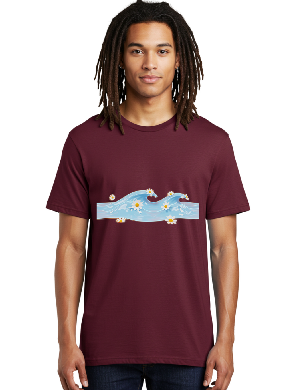 Wavy-Water-With-Daisies Men'S Graphic Tee, 100% Cotton, Comfortable Casual Summer Wear, Machine Washable, Vintage Camera, Old Camera, Antique Camera, Black Camera, Classic Photography, Photography Equipment, Nostalgic Device, Film Camera, Baj299
