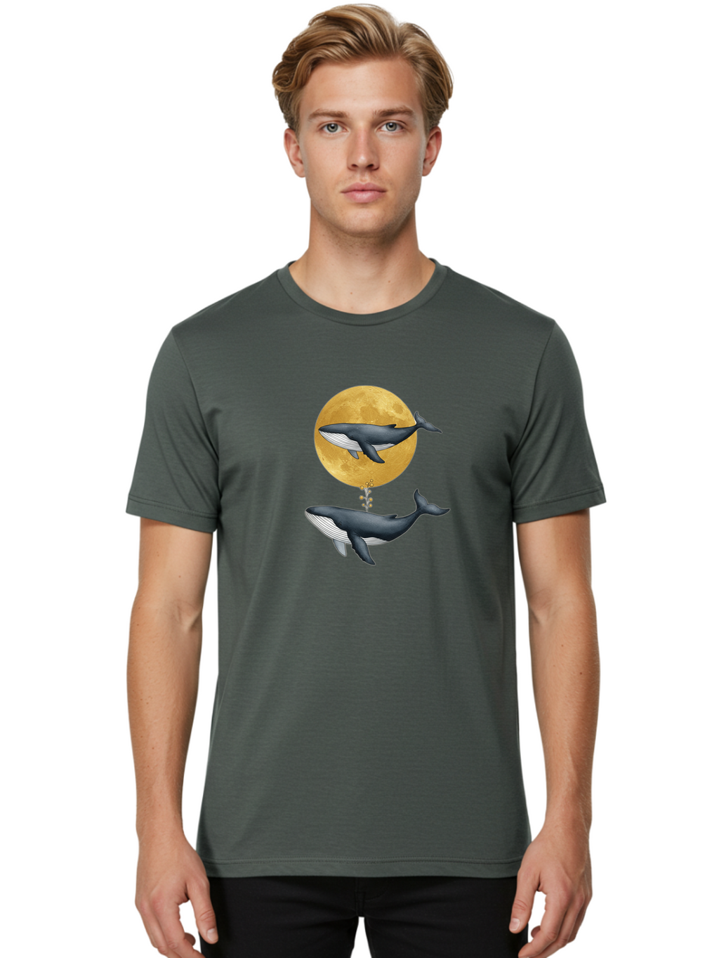 Whales-And-Moon-1 Men'S Graphic Tee, 100% Cotton, Comfortable Casual Summer Wear, Machine Washable, Vintage Camera, Old Camera, Antique Camera, Black Camera, Classic Photography, Photography Equipment, Nostalgic Device, Film Camera, Camera Art Baj303