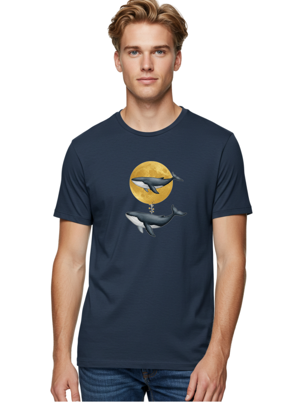 Whales-And-Moon-1 Men'S Graphic Tee, 100% Cotton, Comfortable Casual Summer Wear, Machine Washable, Vintage Camera, Old Camera, Antique Camera, Black Camera, Classic Photography, Photography Equipment, Nostalgic Device, Film Camera, Camera Art Baj303