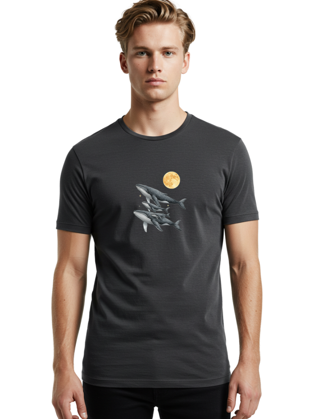 Whales-Under-Full-Moon Men'S Graphic Tee, 100% Cotton, Comfortable Casual Summer Wear, Machine Washable, Vintage Camera, Old Camera, Antique Camera, Black Camera, Classic Photography, Photography Equipment, Nostalgic Device, Film Camera, Baj306