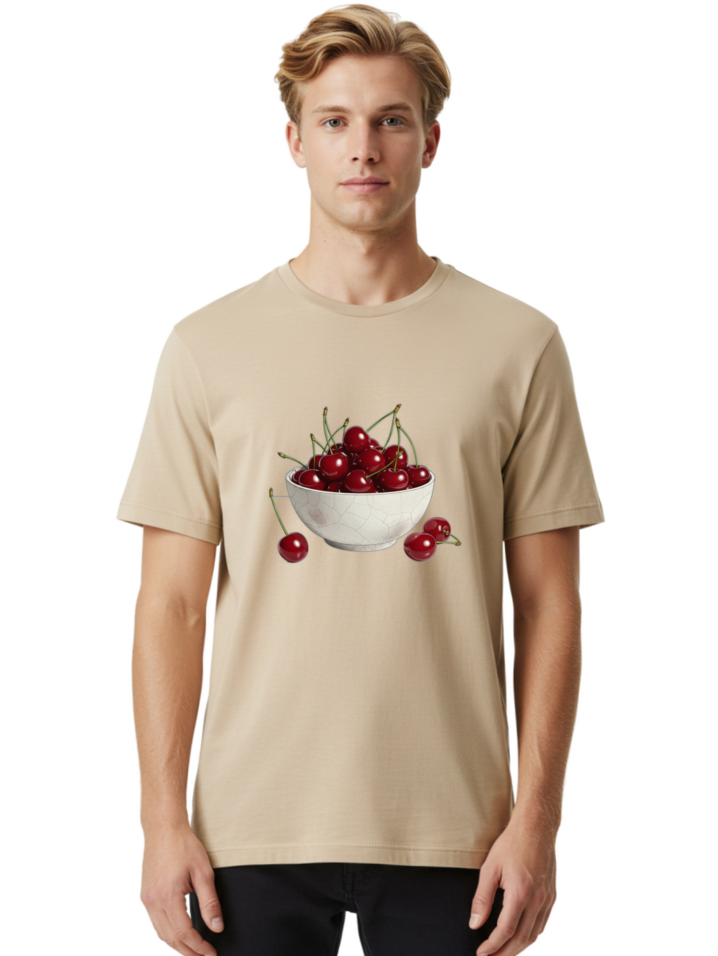 White-Bowl-With-Cherries Men'S Graphic Tee, 100% Cotton, Comfortable Casual Summer Wear, Machine Washable, Vintage Camera, Old Camera, Antique Camera, Black Camera, Classic Photography, Photography Equipment, Nostalgic Device, Film Camera, Baj309