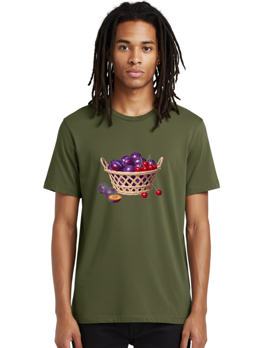Wicker-Basket-Of-Plums-And-Cherries Men'S Graphic Tee, 100% Cotton, Comfortable Casual Summer Wear, Machine Washable, Vintage Camera, Old Camera, Antique Camera, Black Camera, Classic Photography, Photography Equipment, Nostalgic Device, Baj311