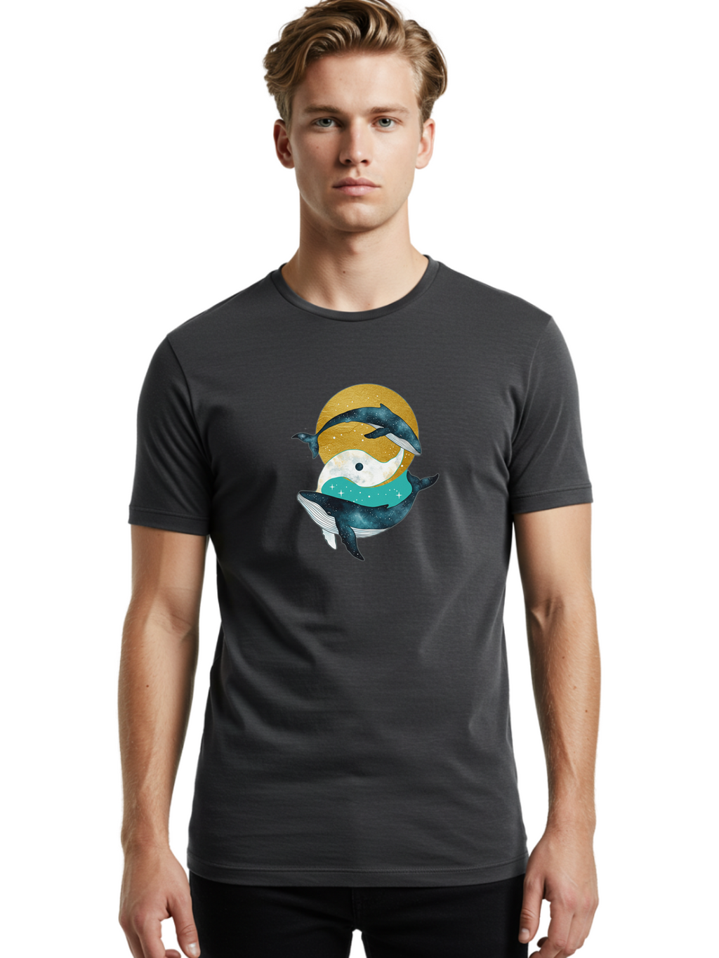 Yin-Yang-Dolphins Men'S Graphic Tee, 100% Cotton, Comfortable Casual Summer Wear, Machine Washable, Vintage Camera, Old Camera, Antique Camera, Black Camera, Classic Photography, Photography Equipment, Nostalgic Device, Film Camera, Camera Art Baj317