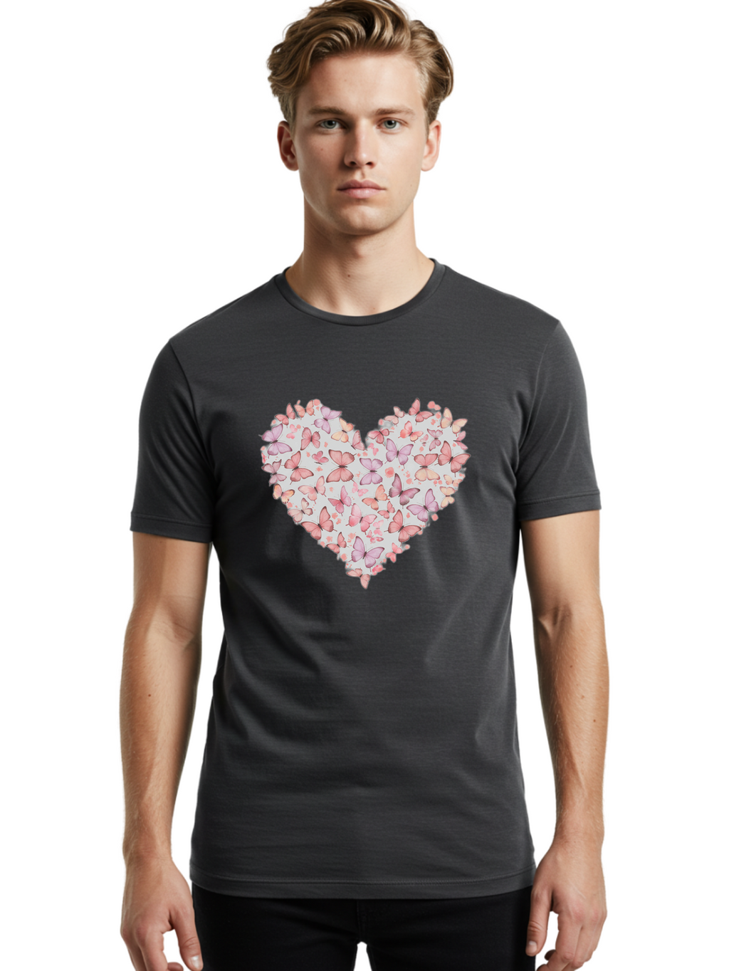 Butterflies-Heart-1 Men'S Graphic Tee, 100% Cotton, Comfortable Casual Summer Wear, Machine Washable, Vintage Camera, Old Camera, Antique Camera, Black Camera, Classic Photography, Photography Equipment, Nostalgic Device, Film Camera, Baj352