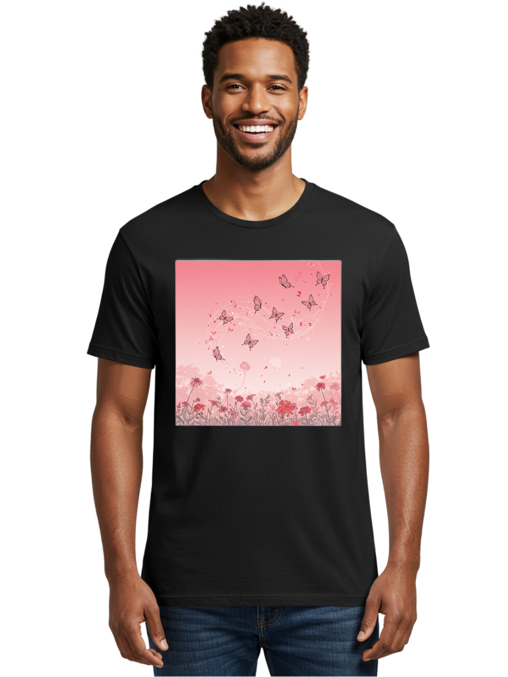 Butterflies-In-Flowers Men'S Graphic Tee, 100% Cotton, Comfortable Casual Summer Wear, Machine Washable, Vintage Camera, Old Camera, Antique Camera, Black Camera, Classic Photography, Photography Equipment, Nostalgic Device, Film Camera, Baj355