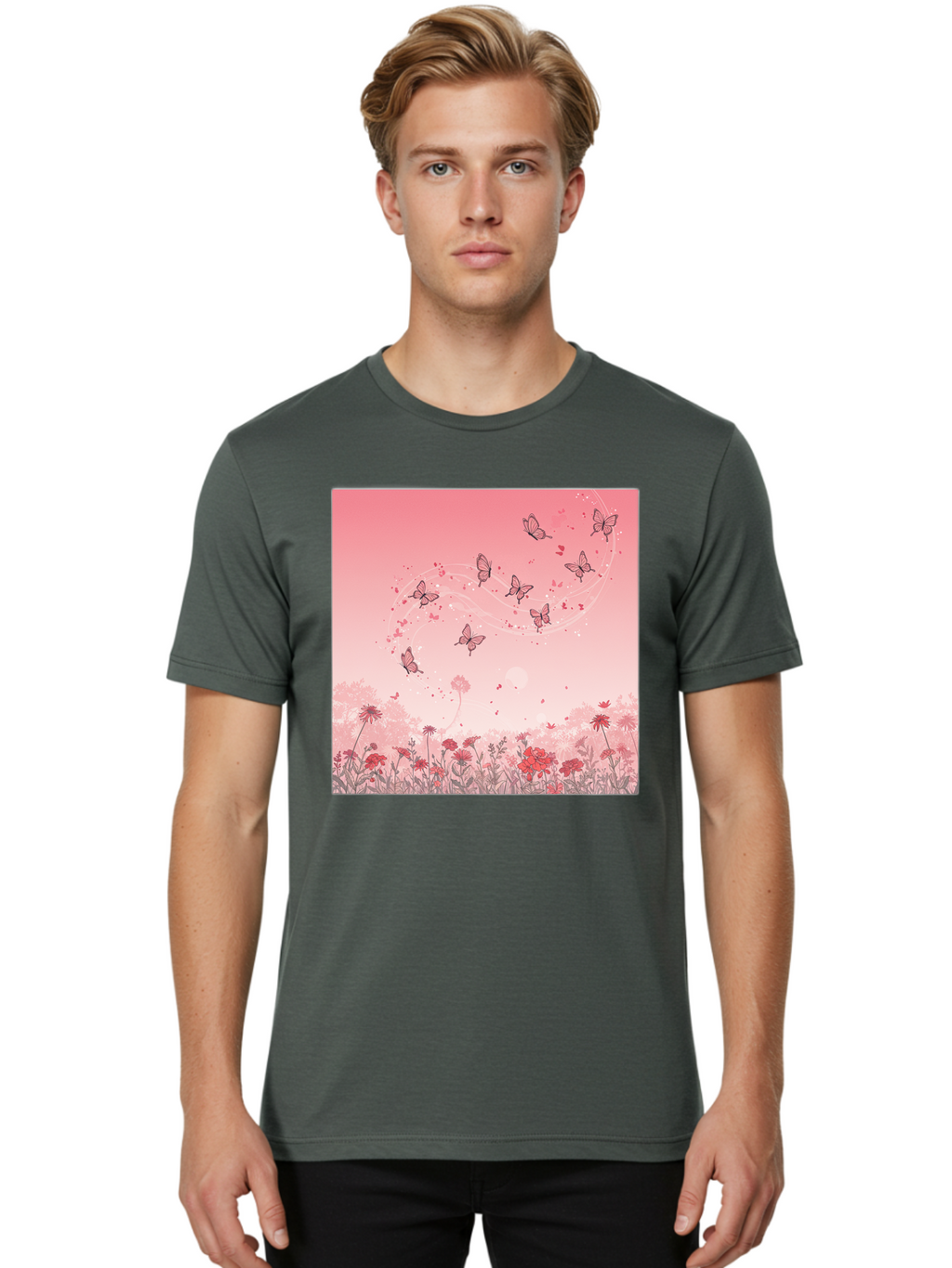 Butterflies-In-Flowers Men'S Graphic Tee, 100% Cotton, Comfortable Casual Summer Wear, Machine Washable, Vintage Camera, Old Camera, Antique Camera, Black Camera, Classic Photography, Photography Equipment, Nostalgic Device, Film Camera, Baj355