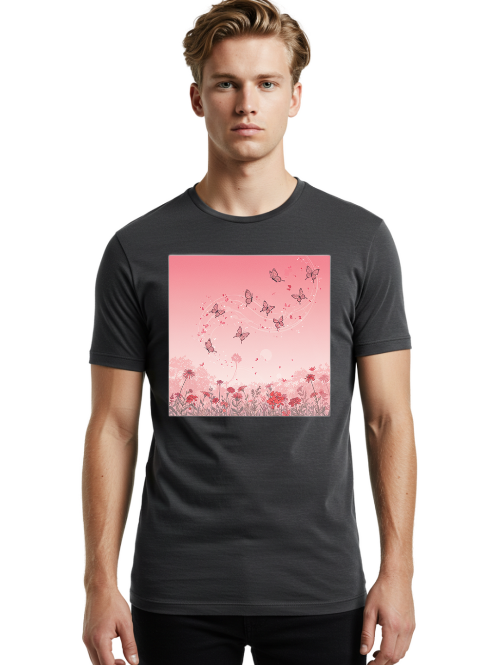 Butterflies-In-Flowers Men'S Graphic Tee, 100% Cotton, Comfortable Casual Summer Wear, Machine Washable, Vintage Camera, Old Camera, Antique Camera, Black Camera, Classic Photography, Photography Equipment, Nostalgic Device, Film Camera, Baj355