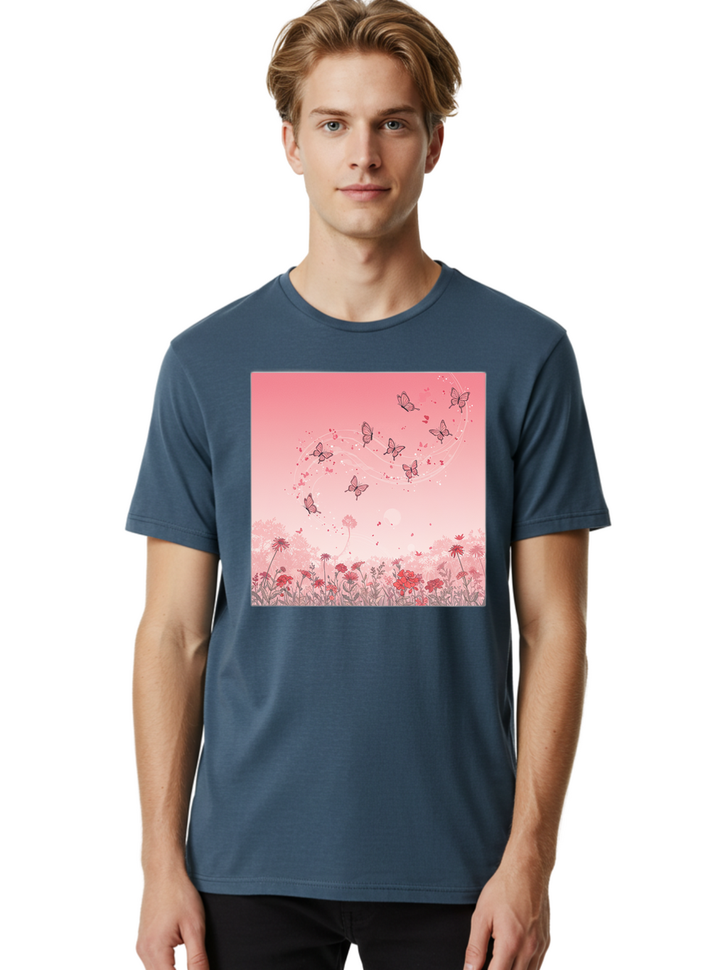 Butterflies-In-Flowers Men'S Graphic Tee, 100% Cotton, Comfortable Casual Summer Wear, Machine Washable, Vintage Camera, Old Camera, Antique Camera, Black Camera, Classic Photography, Photography Equipment, Nostalgic Device, Film Camera, Baj355