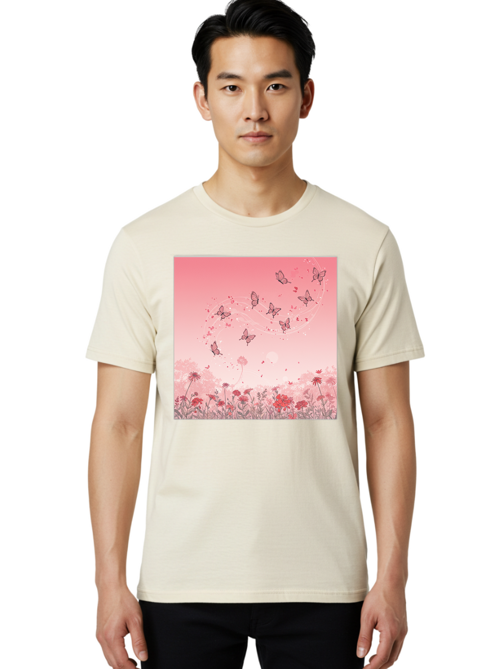 Butterflies-In-Flowers Men'S Graphic Tee, 100% Cotton, Comfortable Casual Summer Wear, Machine Washable, Vintage Camera, Old Camera, Antique Camera, Black Camera, Classic Photography, Photography Equipment, Nostalgic Device, Film Camera, Baj355