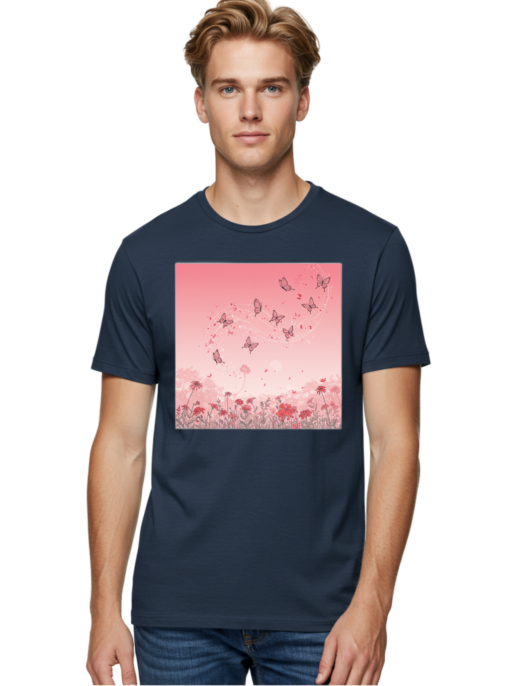 Butterflies-In-Flowers Men'S Graphic Tee, 100% Cotton, Comfortable Casual Summer Wear, Machine Washable, Vintage Camera, Old Camera, Antique Camera, Black Camera, Classic Photography, Photography Equipment, Nostalgic Device, Film Camera, Baj355