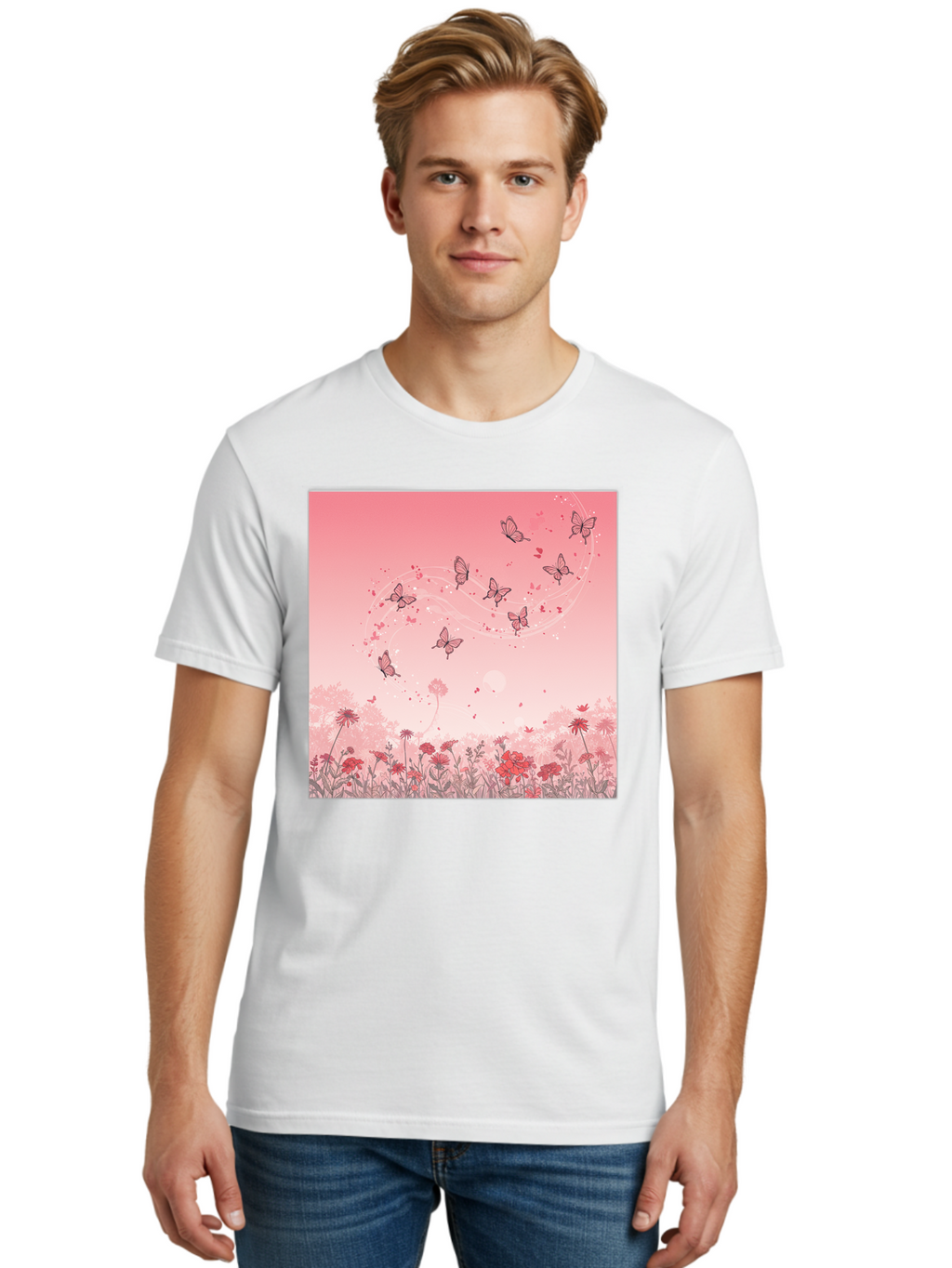 Butterflies-In-Flowers Men'S Graphic Tee, 100% Cotton, Comfortable Casual Summer Wear, Machine Washable, Vintage Camera, Old Camera, Antique Camera, Black Camera, Classic Photography, Photography Equipment, Nostalgic Device, Film Camera, Baj355