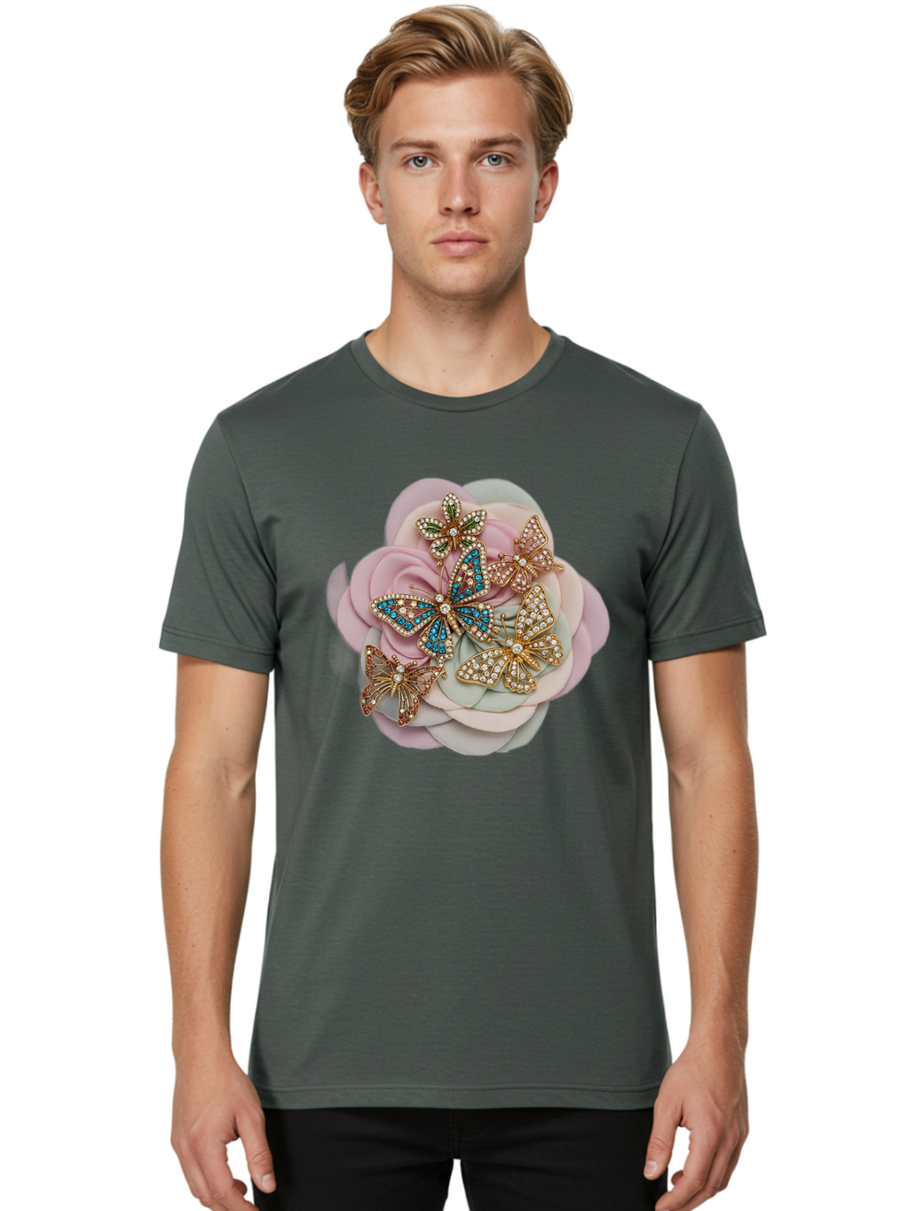 Butterfly-Brooch Men'S Graphic Tee, 100% Cotton, Comfortable Casual Summer Wear, Machine Washable, Vintage Camera, Old Camera, Antique Camera, Black Camera, Classic Photography, Photography Equipment, Nostalgic Device, Film Camera, Camera Art Baj356