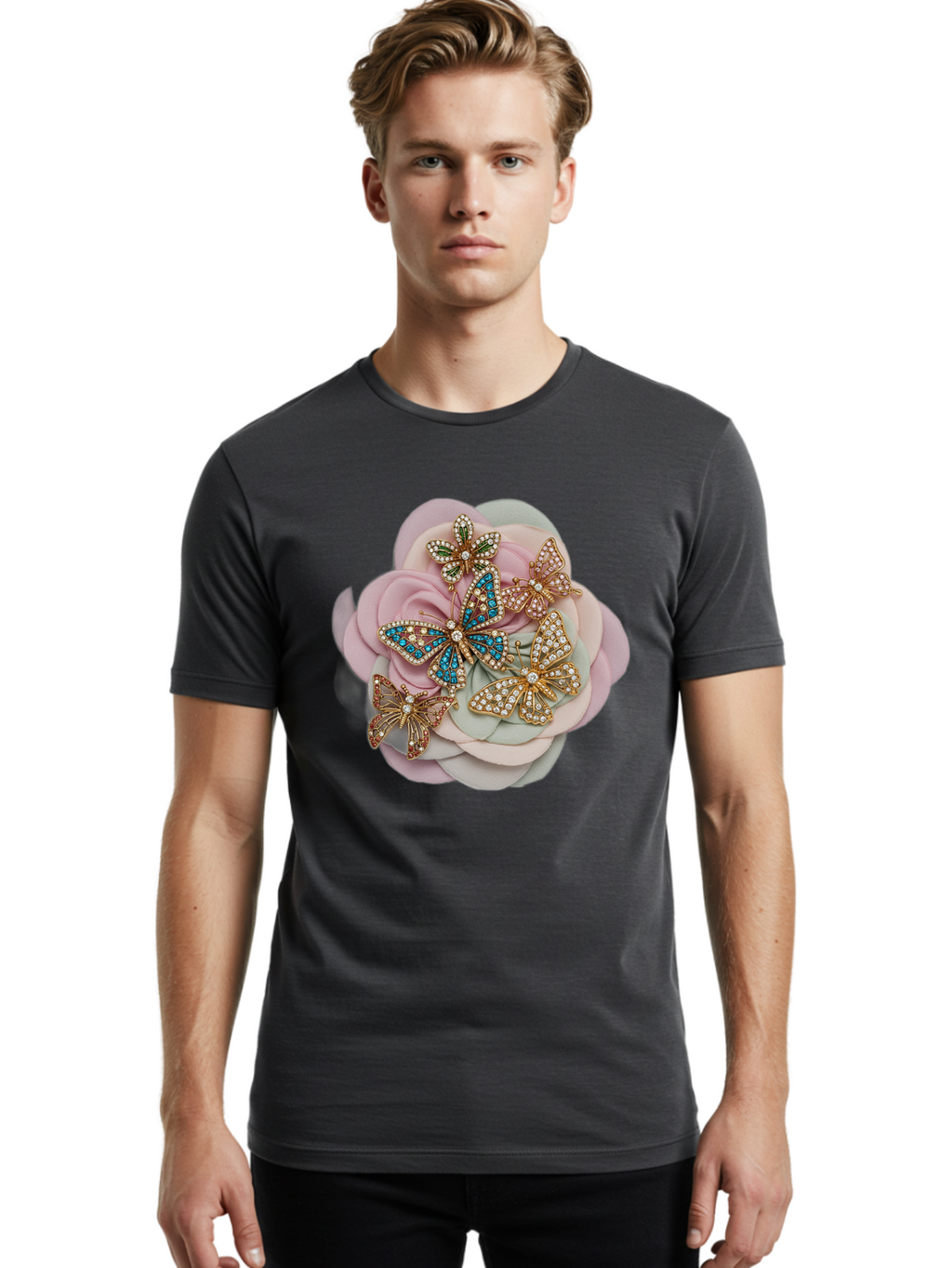 Butterfly-Brooch Men'S Graphic Tee, 100% Cotton, Comfortable Casual Summer Wear, Machine Washable, Vintage Camera, Old Camera, Antique Camera, Black Camera, Classic Photography, Photography Equipment, Nostalgic Device, Film Camera, Camera Art Baj356
