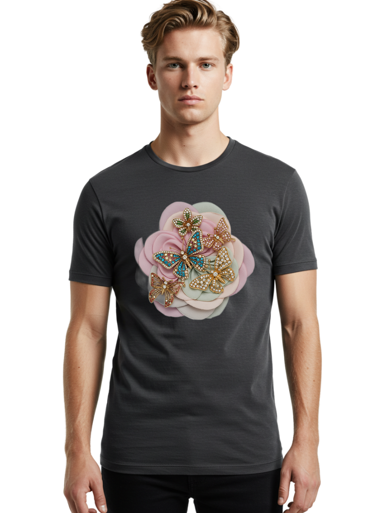 Butterfly-Brooch Men'S Graphic Tee, 100% Cotton, Comfortable Casual Summer Wear, Machine Washable, Vintage Camera, Old Camera, Antique Camera, Black Camera, Classic Photography, Photography Equipment, Nostalgic Device, Film Camera, Camera Art Baj356