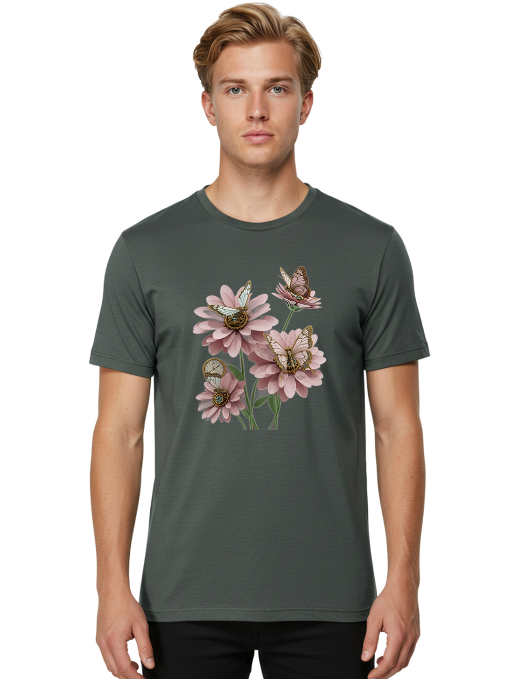 Butterfly-Flowers Men'S Graphic Tee, 100% Cotton, Comfortable Casual Summer Wear, Machine Washable, Vintage Camera, Old Camera, Antique Camera, Black Camera, Classic Photography, Photography Equipment, Nostalgic Device, Film Camera, Camera Art Baj358