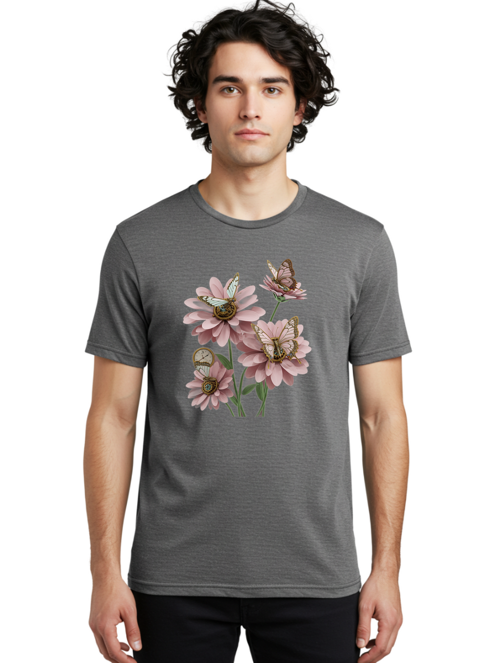 Butterfly-Flowers Men'S Graphic Tee, 100% Cotton, Comfortable Casual Summer Wear, Machine Washable, Vintage Camera, Old Camera, Antique Camera, Black Camera, Classic Photography, Photography Equipment, Nostalgic Device, Film Camera, Camera Art Baj358