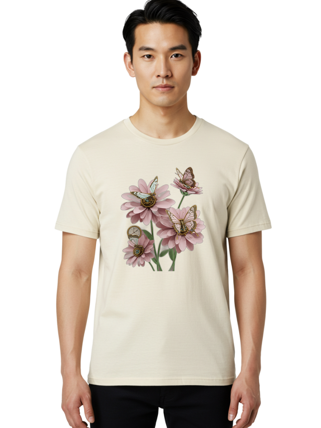 Butterfly-Flowers Men'S Graphic Tee, 100% Cotton, Comfortable Casual Summer Wear, Machine Washable, Vintage Camera, Old Camera, Antique Camera, Black Camera, Classic Photography, Photography Equipment, Nostalgic Device, Film Camera, Camera Art Baj358