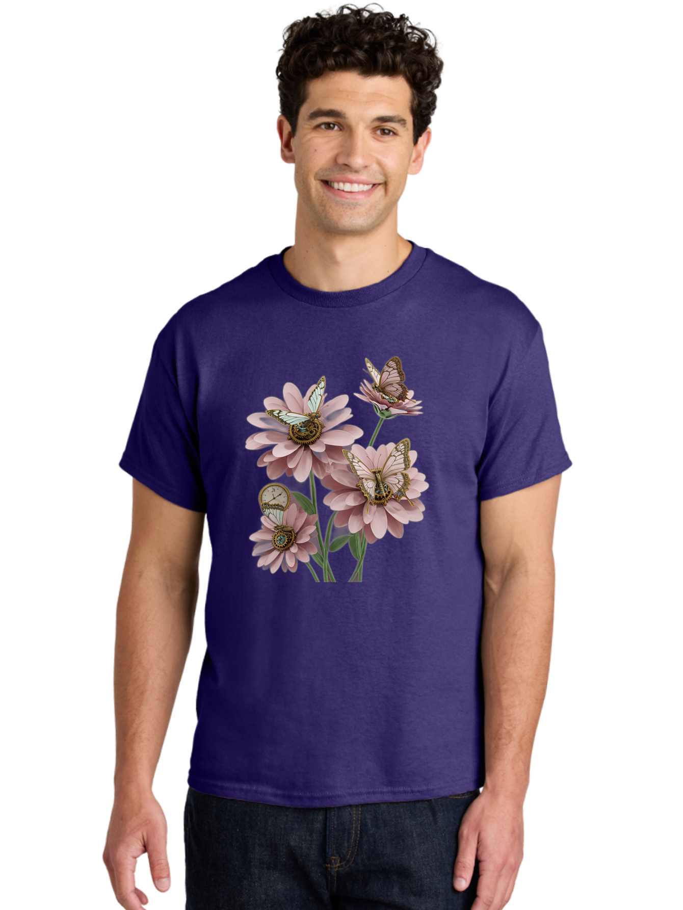 Butterfly-Flowers Men'S Graphic Tee, 100% Cotton, Comfortable Casual Summer Wear, Machine Washable, Vintage Camera, Old Camera, Antique Camera, Black Camera, Classic Photography, Photography Equipment, Nostalgic Device, Film Camera, Camera Art Baj358