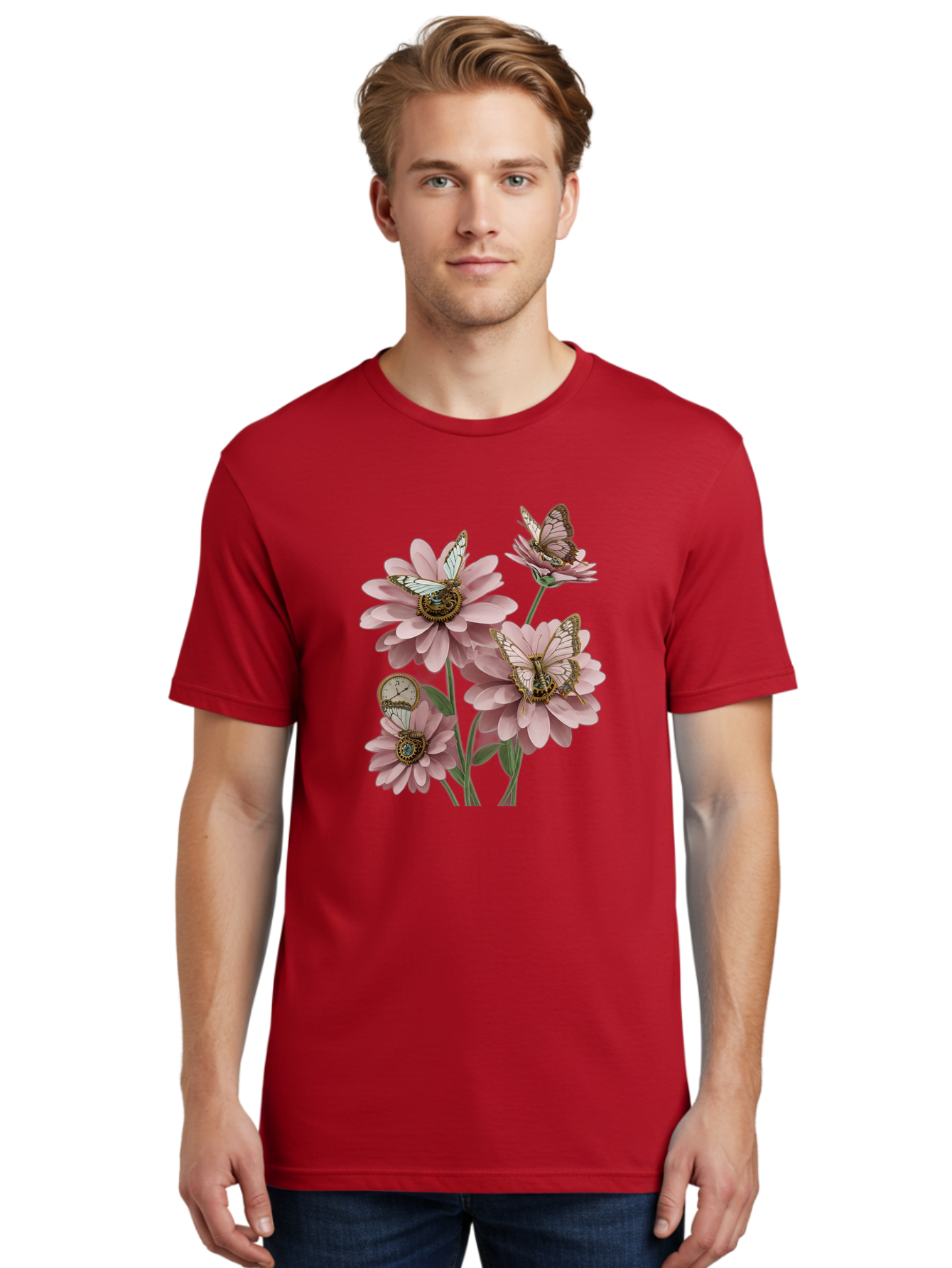 Butterfly-Flowers Men'S Graphic Tee, 100% Cotton, Comfortable Casual Summer Wear, Machine Washable, Vintage Camera, Old Camera, Antique Camera, Black Camera, Classic Photography, Photography Equipment, Nostalgic Device, Film Camera, Camera Art Baj358