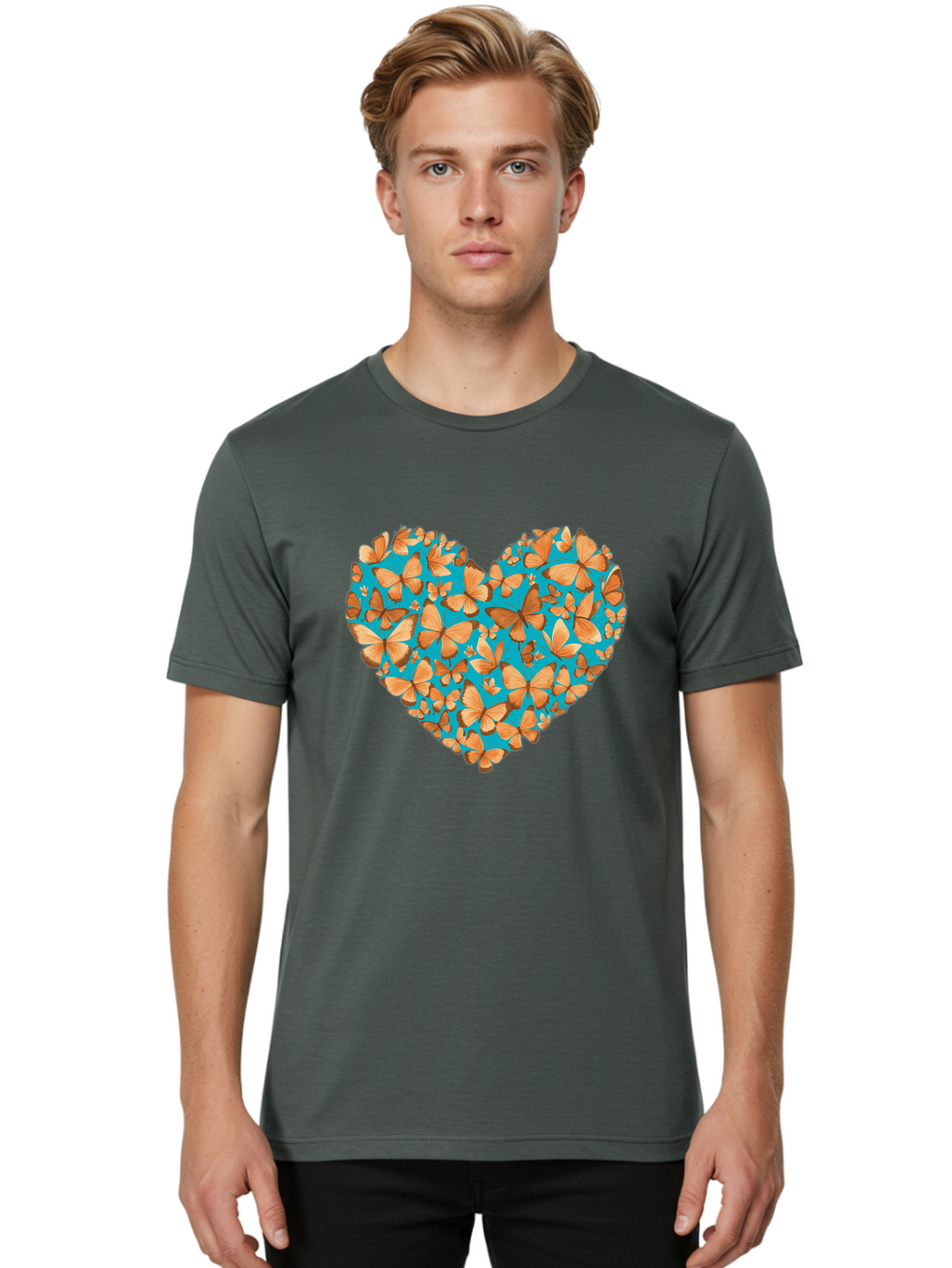 Butterfly-Heart-1 Men'S Graphic Tee, 100% Cotton, Comfortable Casual Summer Wear, Machine Washable, Vintage Camera, Old Camera, Antique Camera, Black Camera, Classic Photography, Photography Equipment, Nostalgic Device, Film Camera, Camera Art Baj360