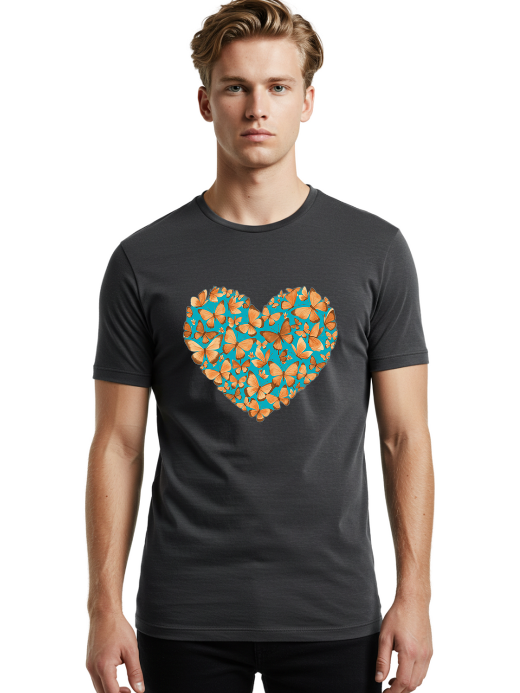 Butterfly-Heart-1 Men'S Graphic Tee, 100% Cotton, Comfortable Casual Summer Wear, Machine Washable, Vintage Camera, Old Camera, Antique Camera, Black Camera, Classic Photography, Photography Equipment, Nostalgic Device, Film Camera, Camera Art Baj360