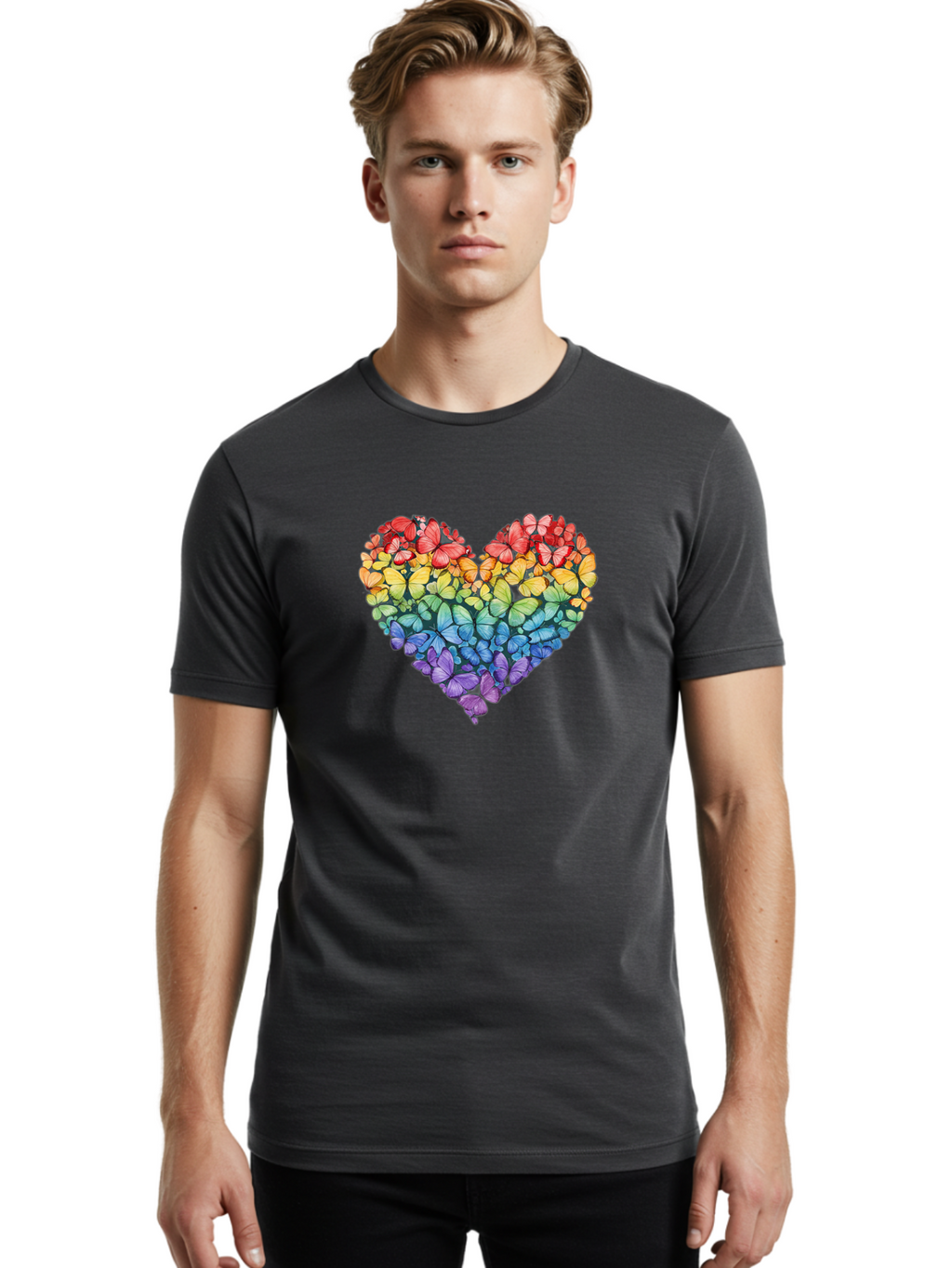 Butterfly-Heart-3 Men'S Graphic Tee, 100% Cotton, Comfortable Casual Summer Wear, Machine Washable, Vintage Camera, Old Camera, Antique Camera, Black Camera, Classic Photography, Photography Equipment, Nostalgic Device, Film Camera, Camera Art Baj362