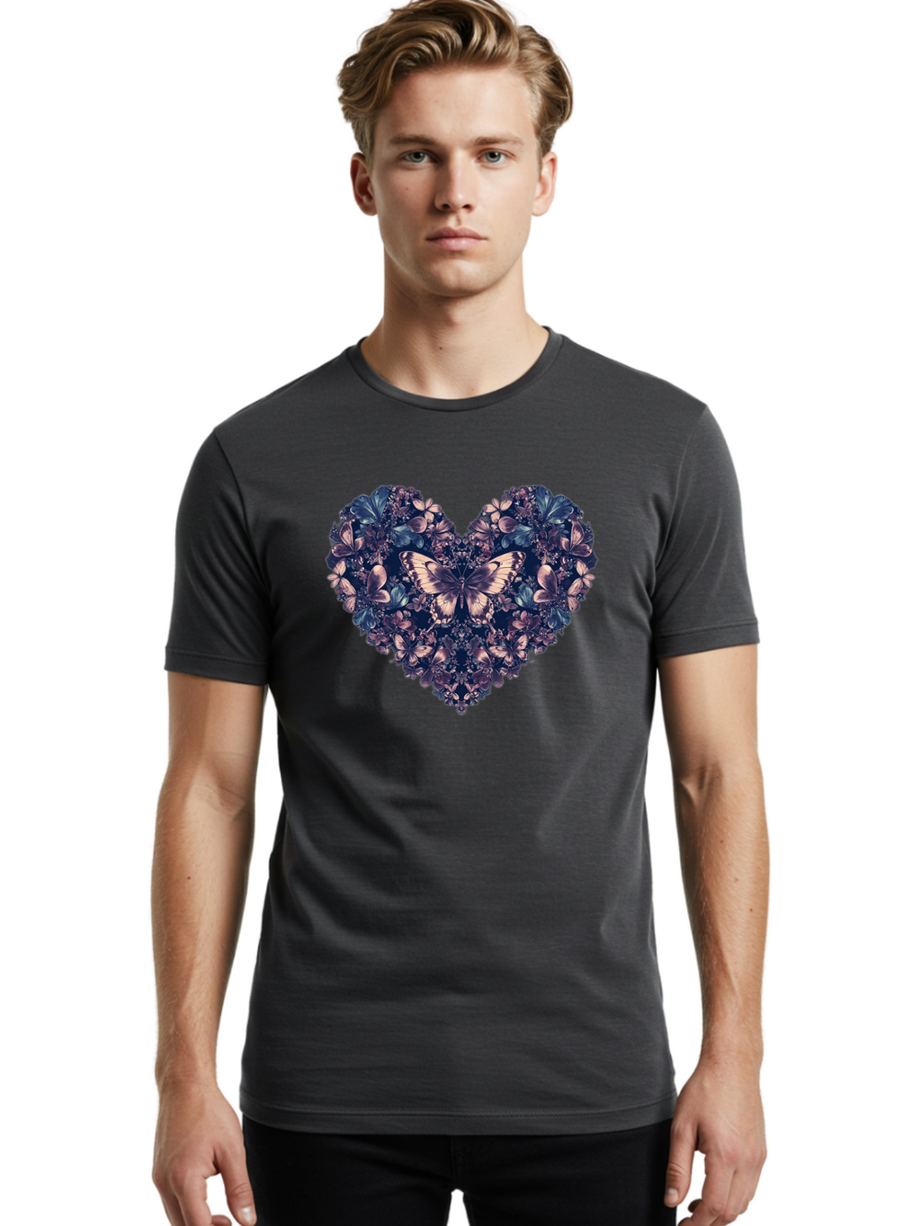 Butterfly-Heart-4 Men'S Graphic Tee, 100% Cotton, Comfortable Casual Summer Wear, Machine Washable, Vintage Camera, Old Camera, Antique Camera, Black Camera, Classic Photography, Photography Equipment, Nostalgic Device, Film Camera, Camera Art Baj363