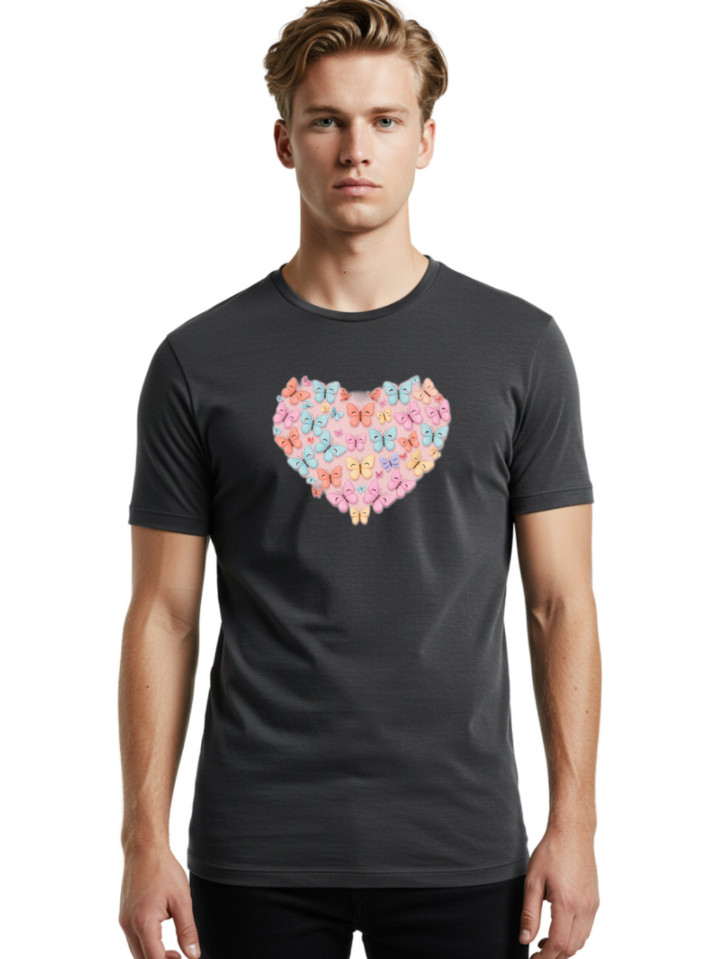 Butterfly-Heart Men'S Graphic Tee, 100% Cotton, Comfortable Casual Summer Wear, Machine Washable, Vintage Camera, Old Camera, Antique Camera, Black Camera, Classic Photography, Photography Equipment, Nostalgic Device, Film Camera, Camera Art Baj364