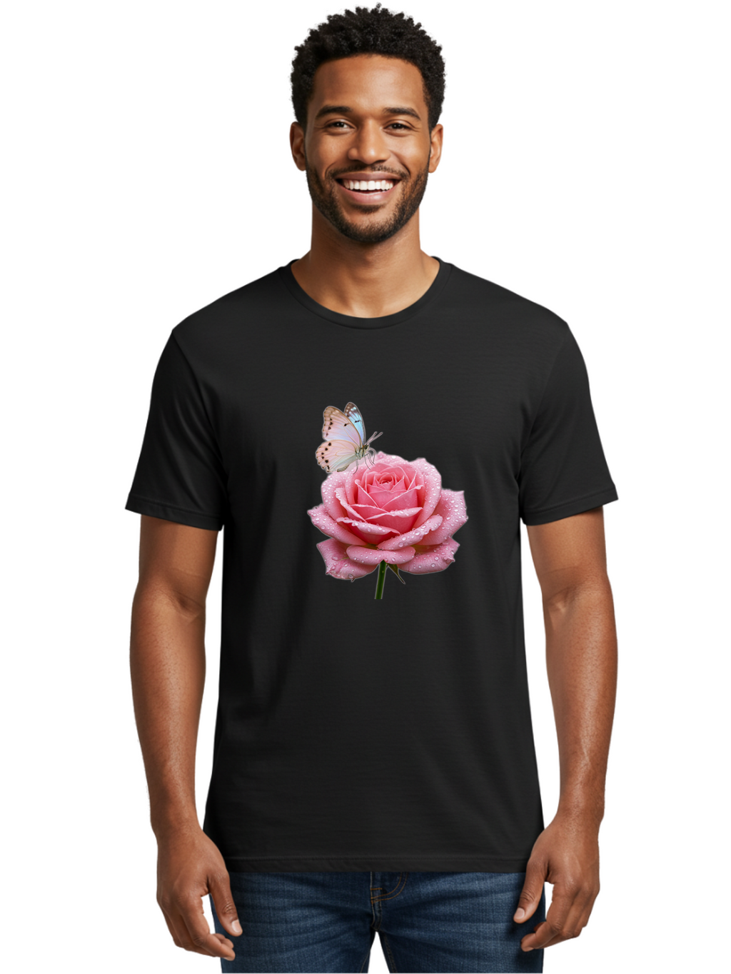 Butterfly-On-Rose Men'S Graphic Tee, 100% Cotton, Comfortable Casual Summer Wear, Machine Washable, Vintage Camera, Old Camera, Antique Camera, Black Camera, Classic Photography, Photography Equipment, Nostalgic Device, Film Camera, Camera Art Baj367