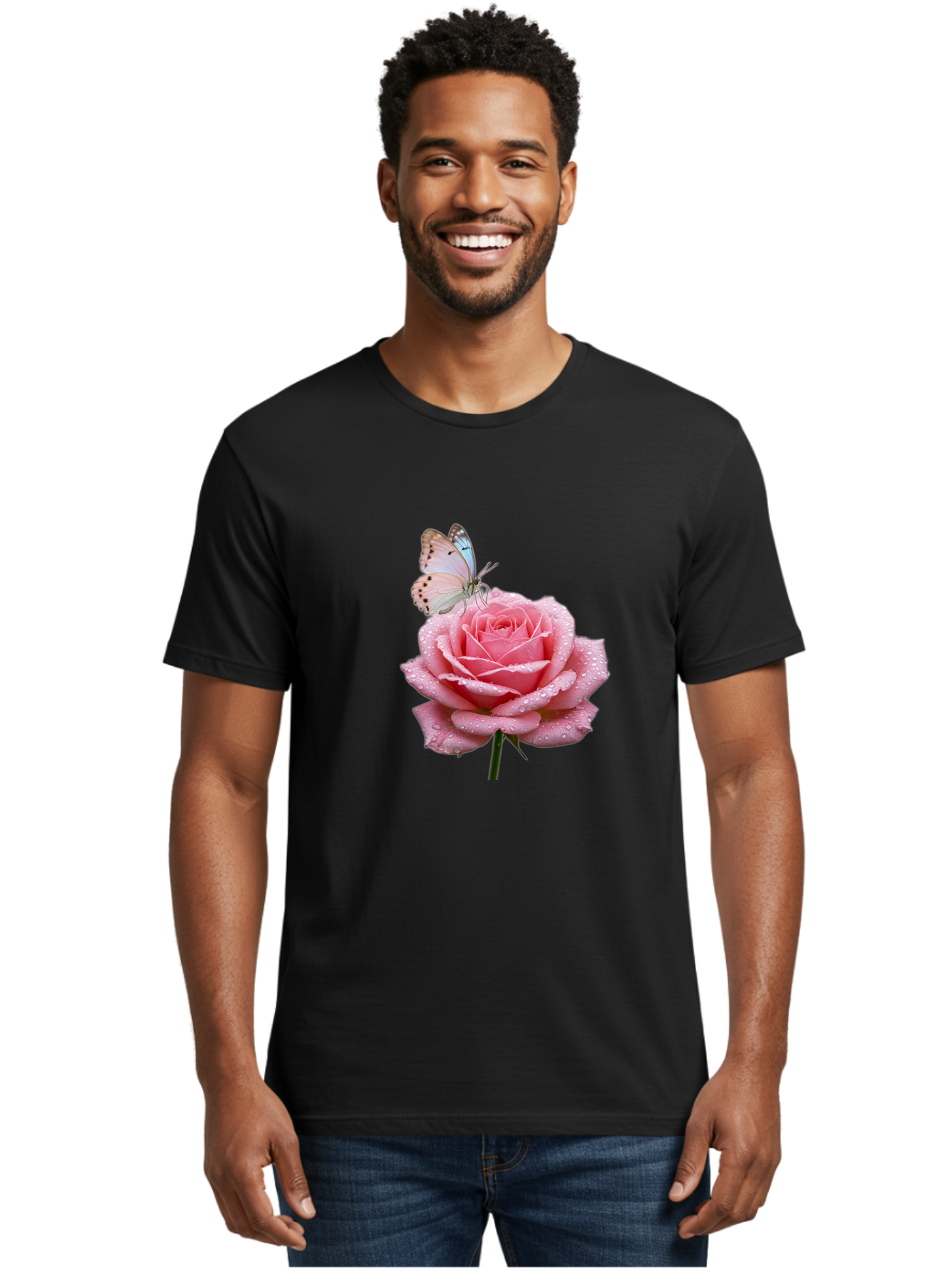 Butterfly-On-Rose Men'S Graphic Tee, 100% Cotton, Comfortable Casual Summer Wear, Machine Washable, Vintage Camera, Old Camera, Antique Camera, Black Camera, Classic Photography, Photography Equipment, Nostalgic Device, Film Camera, Camera Art Baj367