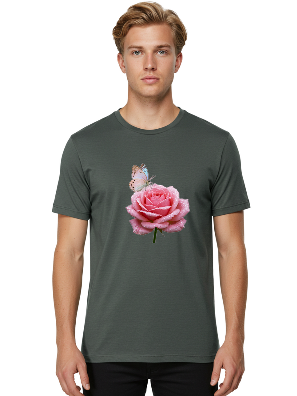 Butterfly-On-Rose Men'S Graphic Tee, 100% Cotton, Comfortable Casual Summer Wear, Machine Washable, Vintage Camera, Old Camera, Antique Camera, Black Camera, Classic Photography, Photography Equipment, Nostalgic Device, Film Camera, Camera Art Baj367