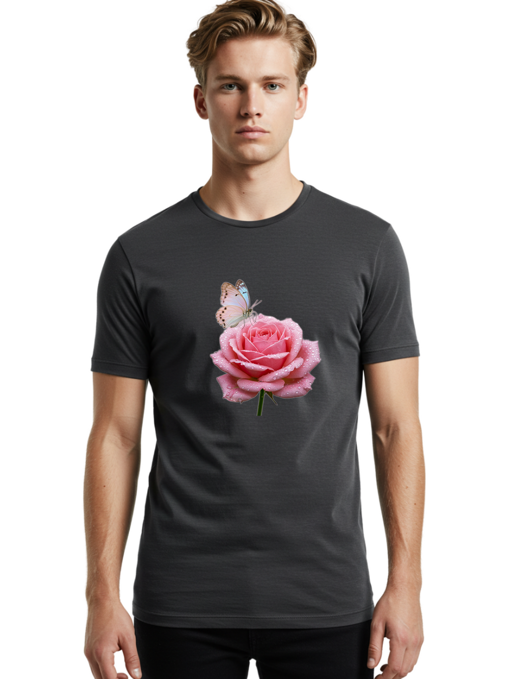 Butterfly-On-Rose Men'S Graphic Tee, 100% Cotton, Comfortable Casual Summer Wear, Machine Washable, Vintage Camera, Old Camera, Antique Camera, Black Camera, Classic Photography, Photography Equipment, Nostalgic Device, Film Camera, Camera Art Baj367