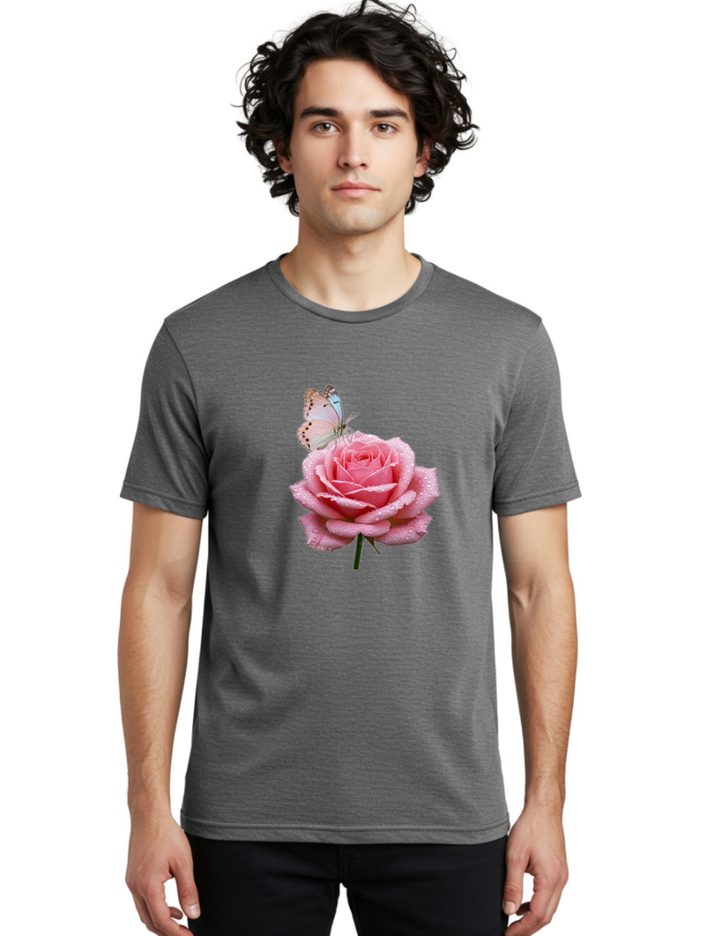 Butterfly-On-Rose Men'S Graphic Tee, 100% Cotton, Comfortable Casual Summer Wear, Machine Washable, Vintage Camera, Old Camera, Antique Camera, Black Camera, Classic Photography, Photography Equipment, Nostalgic Device, Film Camera, Camera Art Baj367