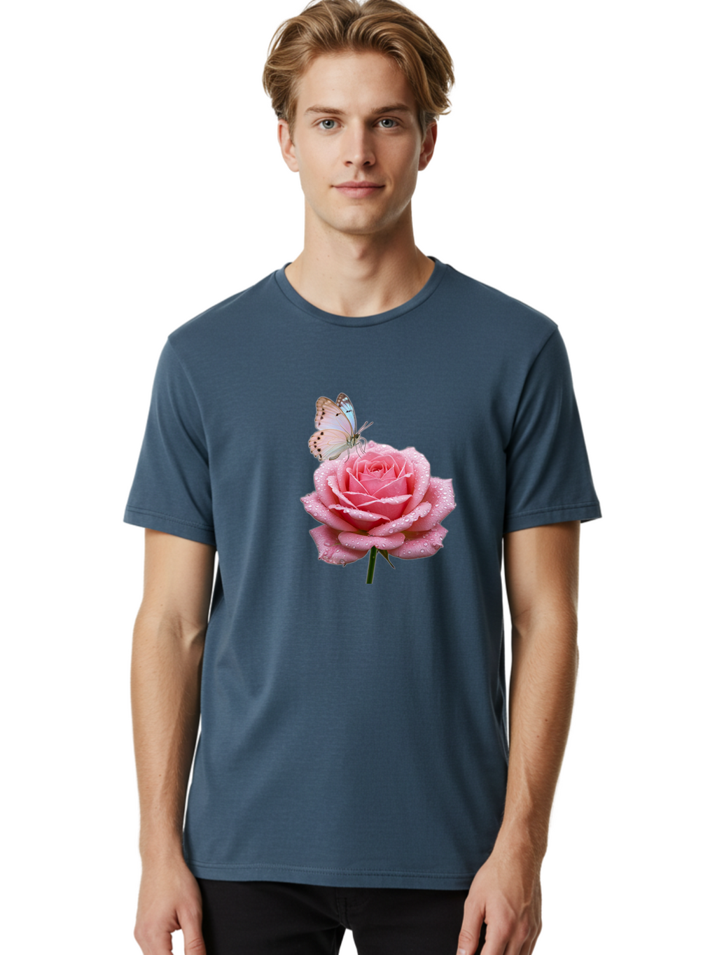 Butterfly-On-Rose Men'S Graphic Tee, 100% Cotton, Comfortable Casual Summer Wear, Machine Washable, Vintage Camera, Old Camera, Antique Camera, Black Camera, Classic Photography, Photography Equipment, Nostalgic Device, Film Camera, Camera Art Baj367