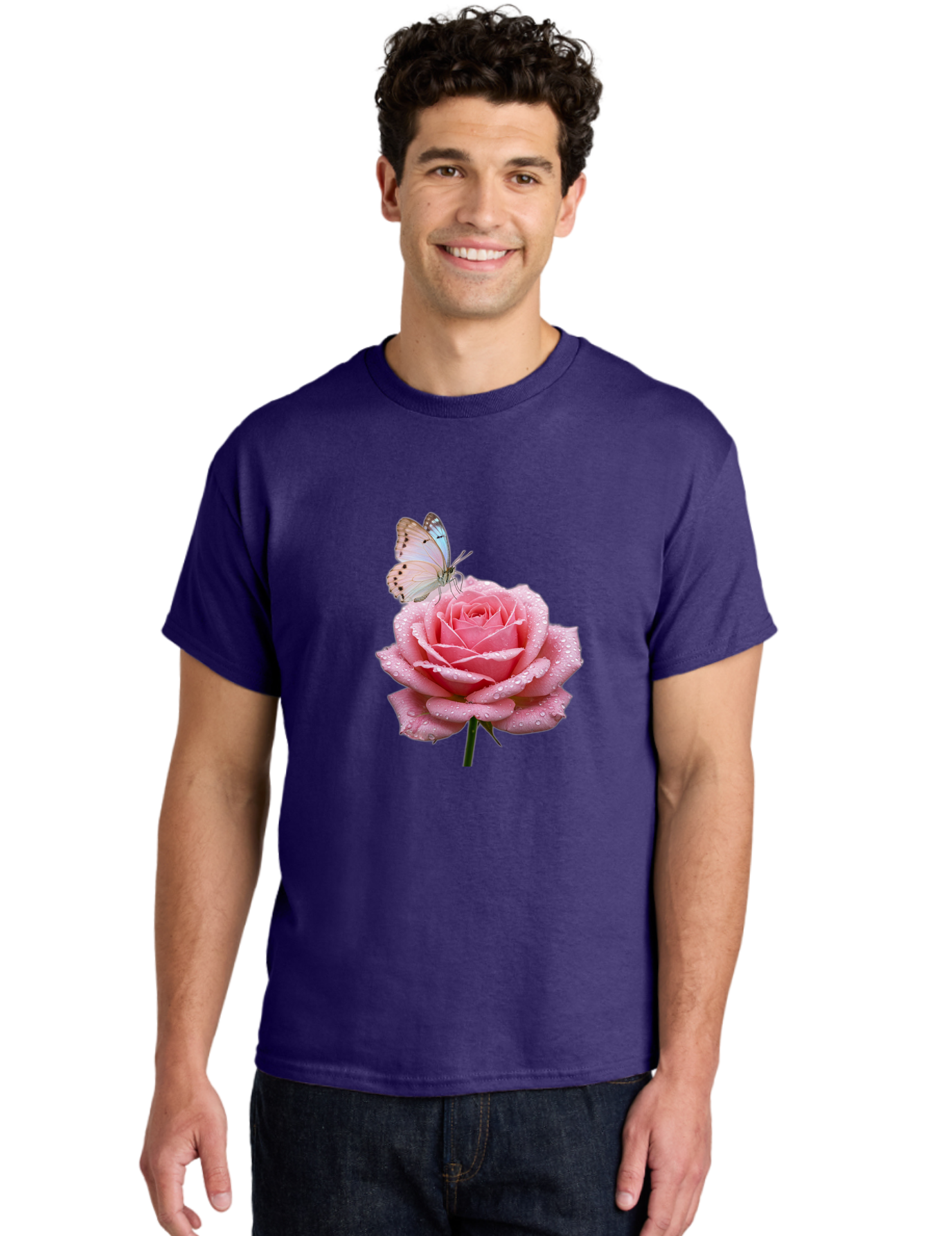 Butterfly-On-Rose Men'S Graphic Tee, 100% Cotton, Comfortable Casual Summer Wear, Machine Washable, Vintage Camera, Old Camera, Antique Camera, Black Camera, Classic Photography, Photography Equipment, Nostalgic Device, Film Camera, Camera Art Baj367