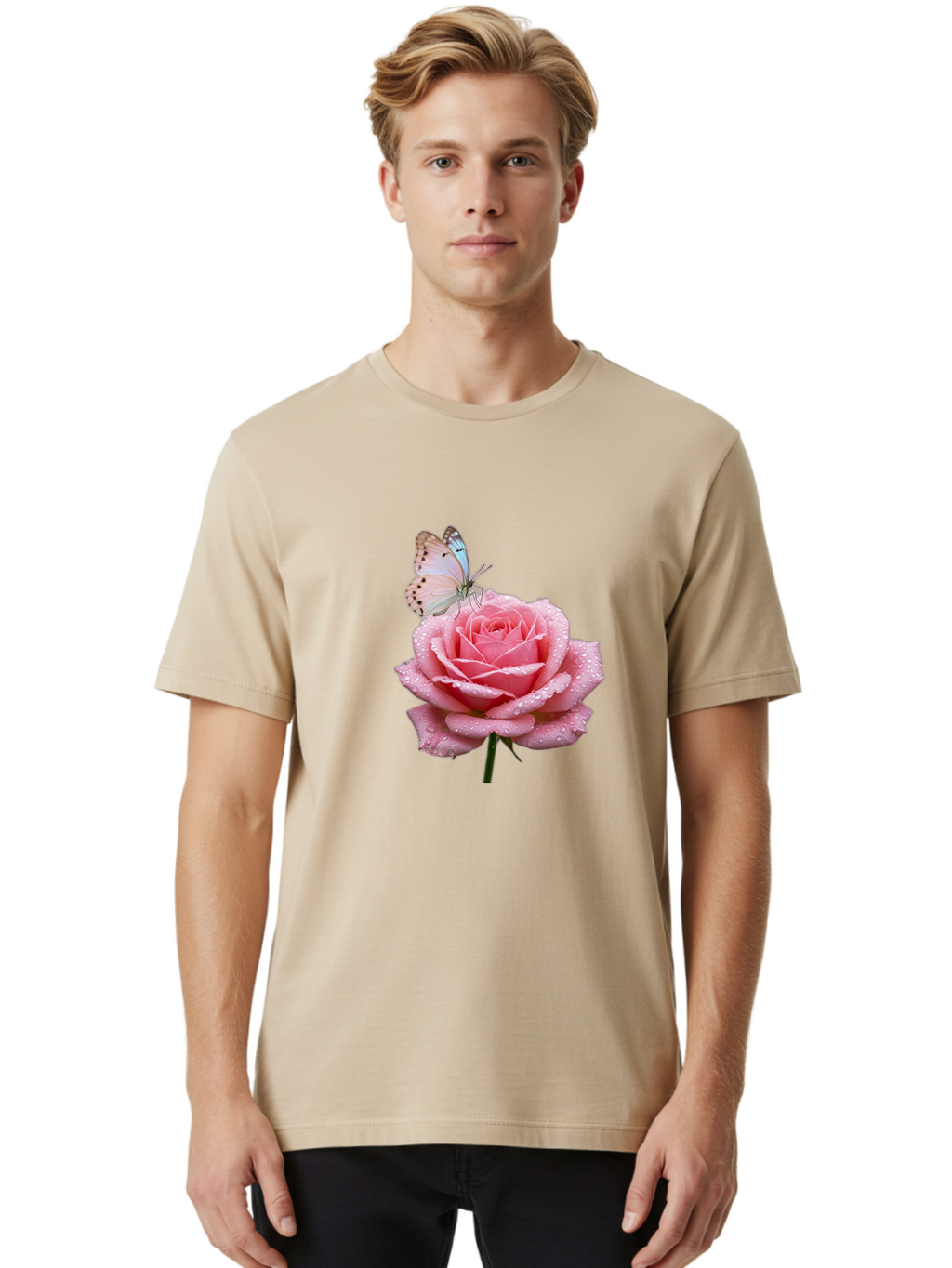 Butterfly-On-Rose Men'S Graphic Tee, 100% Cotton, Comfortable Casual Summer Wear, Machine Washable, Vintage Camera, Old Camera, Antique Camera, Black Camera, Classic Photography, Photography Equipment, Nostalgic Device, Film Camera, Camera Art Baj367