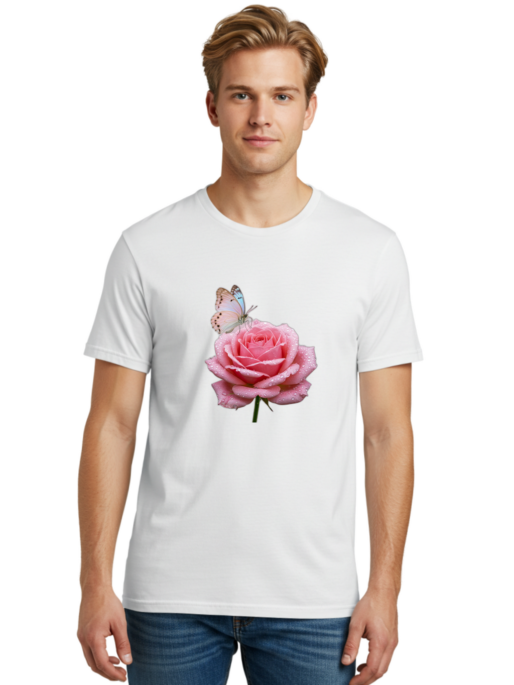 Butterfly-On-Rose Men'S Graphic Tee, 100% Cotton, Comfortable Casual Summer Wear, Machine Washable, Vintage Camera, Old Camera, Antique Camera, Black Camera, Classic Photography, Photography Equipment, Nostalgic Device, Film Camera, Camera Art Baj367