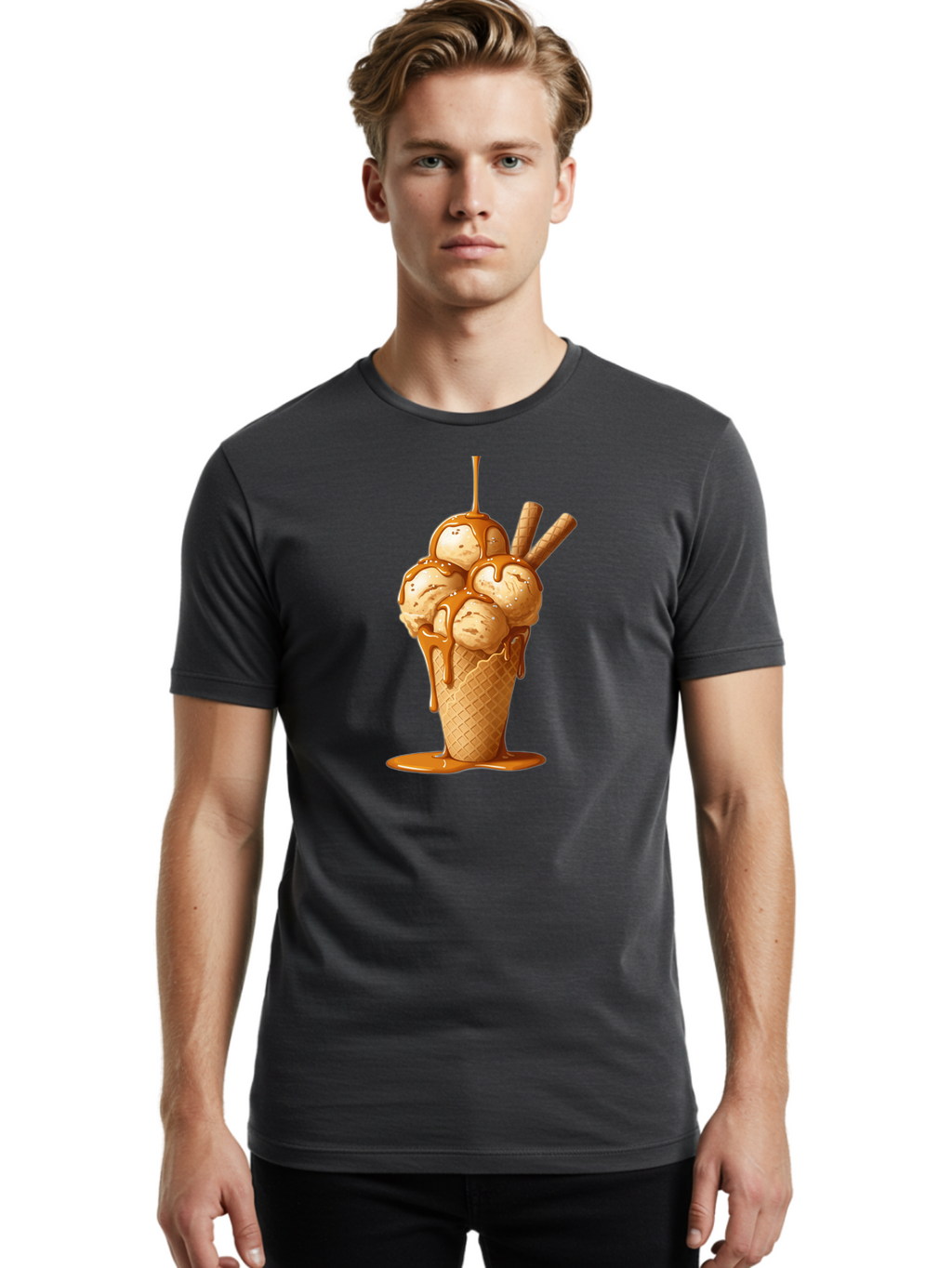 Caramel-Ice-Cream-Cone Men'S Graphic Tee, 100% Cotton, Comfortable Casual Summer Wear, Machine Washable, Vintage Camera, Old Camera, Antique Camera, Black Camera, Classic Photography, Photography Equipment, Nostalgic Device, Film Camera, Baj378