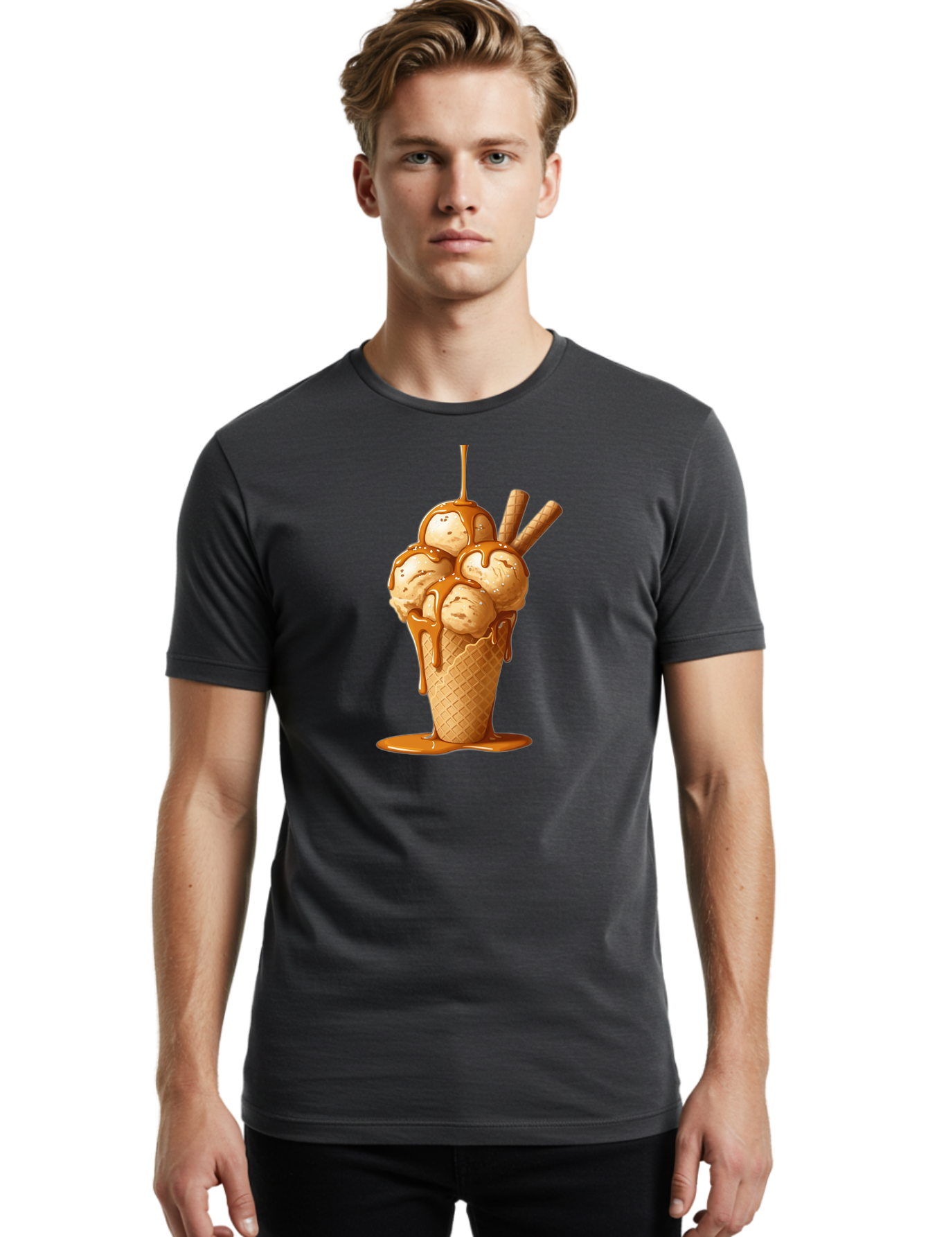 Caramel-Ice-Cream-Cone Men'S Graphic Tee, 100% Cotton, Comfortable Casual Summer Wear, Machine Washable, Vintage Camera, Old Camera, Antique Camera, Black Camera, Classic Photography, Photography Equipment, Nostalgic Device, Film Camera, Baj378