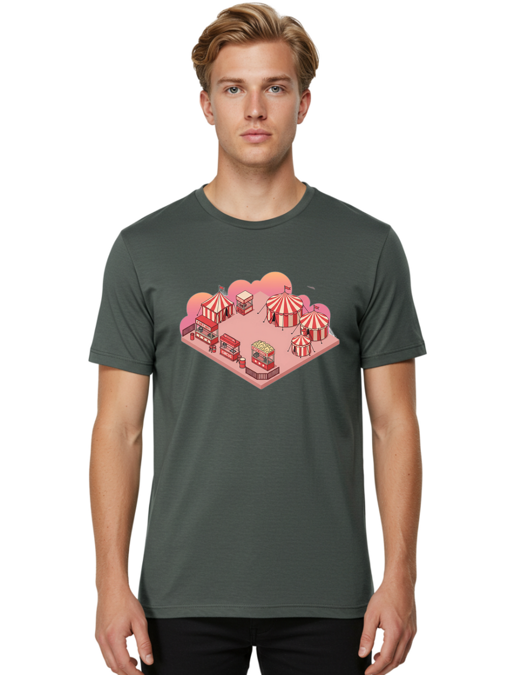 Carnival-Scene-1 Men'S Graphic Tee, 100% Cotton, Comfortable Casual Summer Wear, Machine Washable, Vintage Camera, Old Camera, Antique Camera, Black Camera, Classic Photography, Photography Equipment, Nostalgic Device, Film Camera, Camera Art Baj380