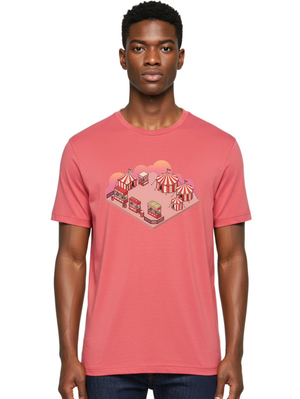Carnival-Scene-1 Men'S Graphic Tee, 100% Cotton, Comfortable Casual Summer Wear, Machine Washable, Vintage Camera, Old Camera, Antique Camera, Black Camera, Classic Photography, Photography Equipment, Nostalgic Device, Film Camera, Camera Art Baj380