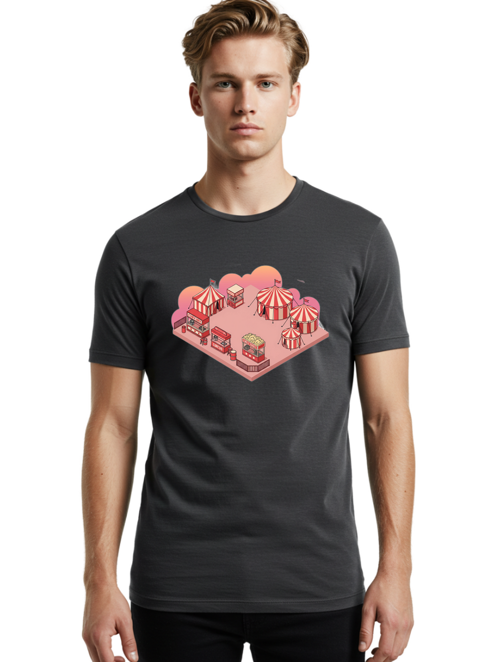 Carnival-Scene-1 Men'S Graphic Tee, 100% Cotton, Comfortable Casual Summer Wear, Machine Washable, Vintage Camera, Old Camera, Antique Camera, Black Camera, Classic Photography, Photography Equipment, Nostalgic Device, Film Camera, Camera Art Baj380