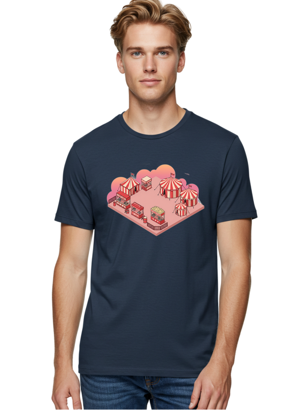 Carnival-Scene-1 Men'S Graphic Tee, 100% Cotton, Comfortable Casual Summer Wear, Machine Washable, Vintage Camera, Old Camera, Antique Camera, Black Camera, Classic Photography, Photography Equipment, Nostalgic Device, Film Camera, Camera Art Baj380